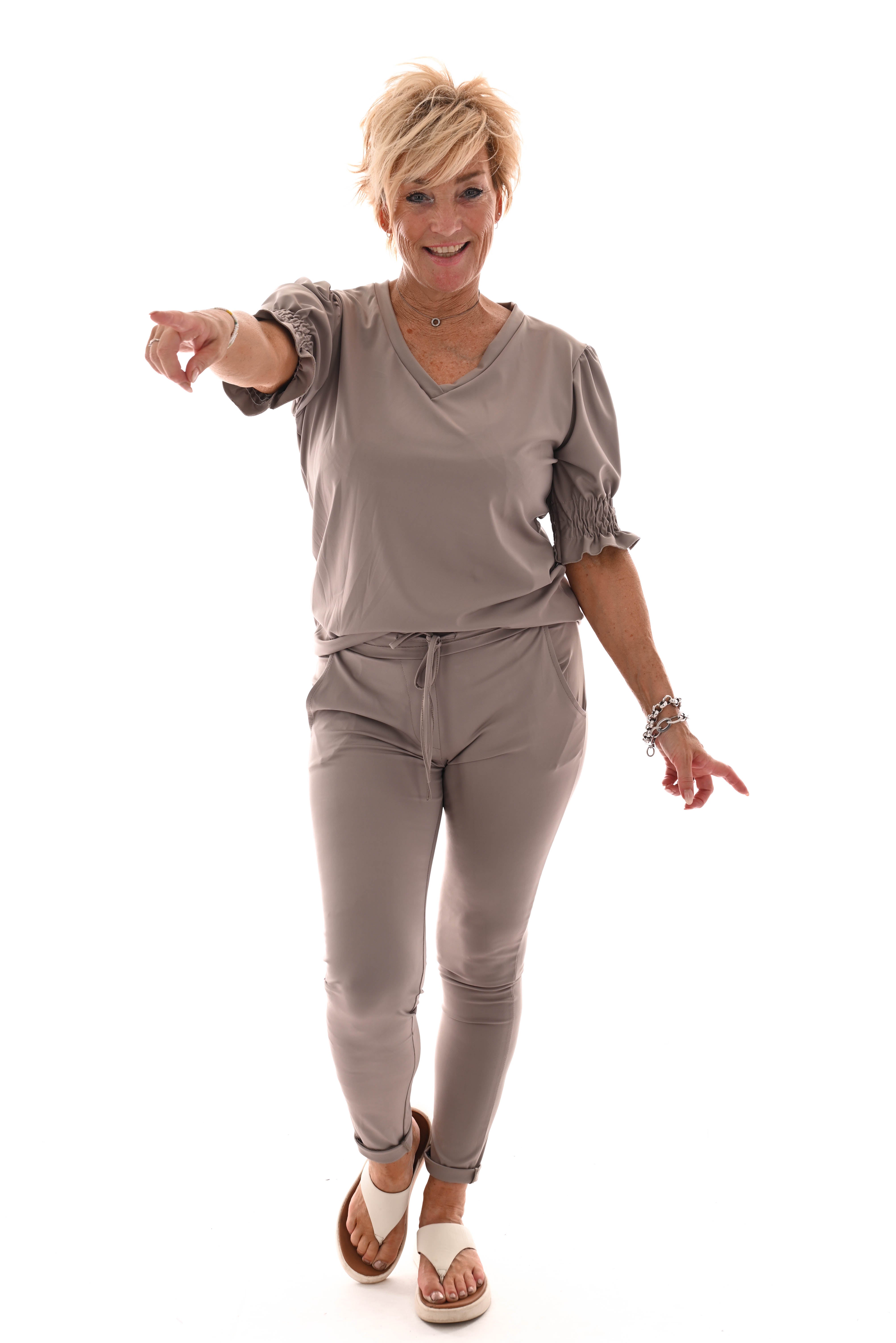 Travel broek met aantrekkoord uni taupe