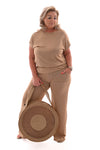 Tweedelig pak top met smock band camel