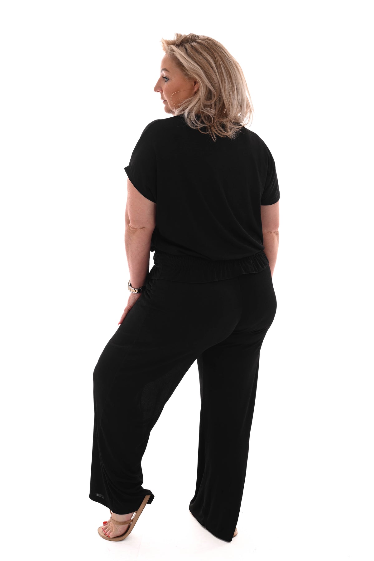 Tweedelig pak top met smock band zwart