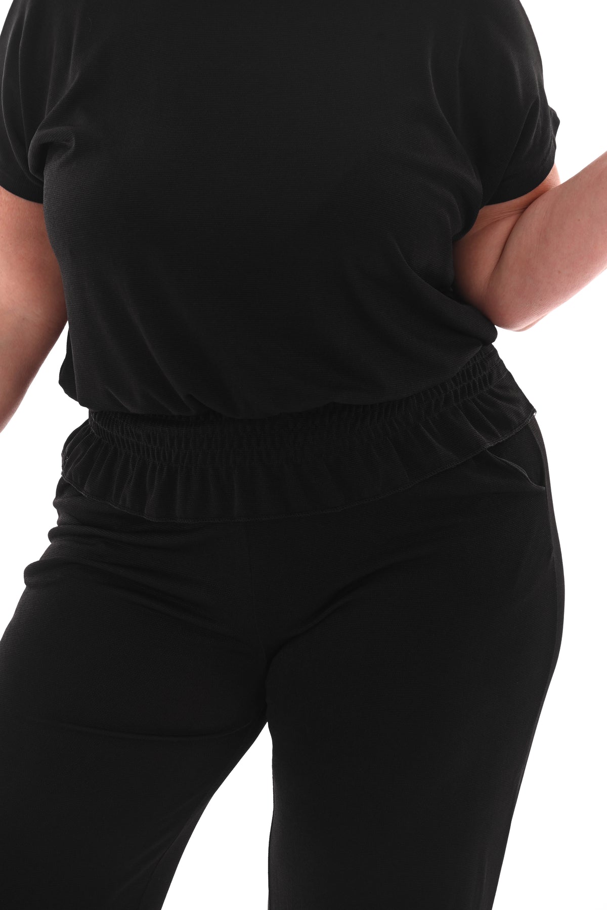 Tweedelig pak top met smock band zwart