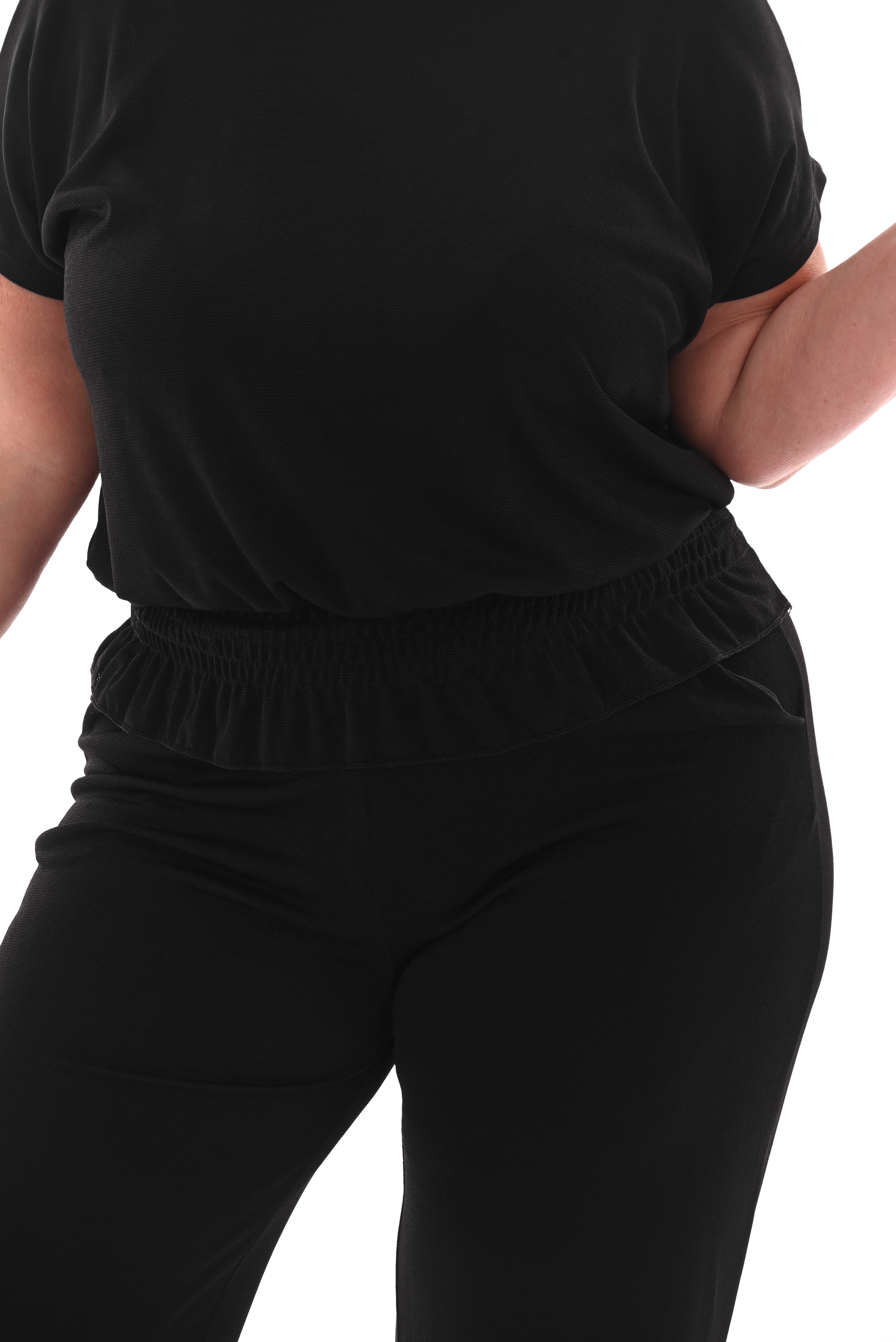 Tweedelig pak top met smock band zwart