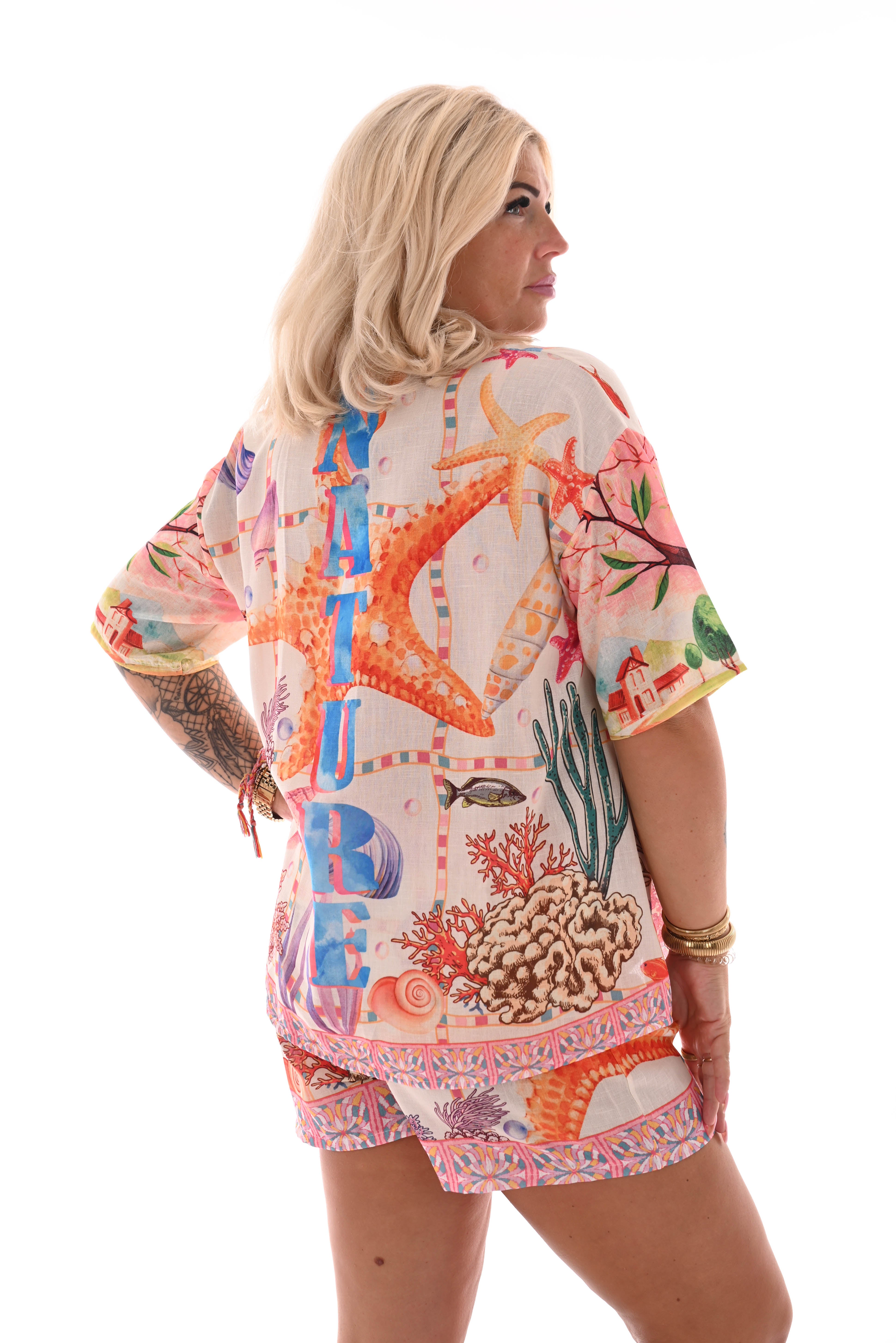 Twinset mix print little beach roze/roomwit