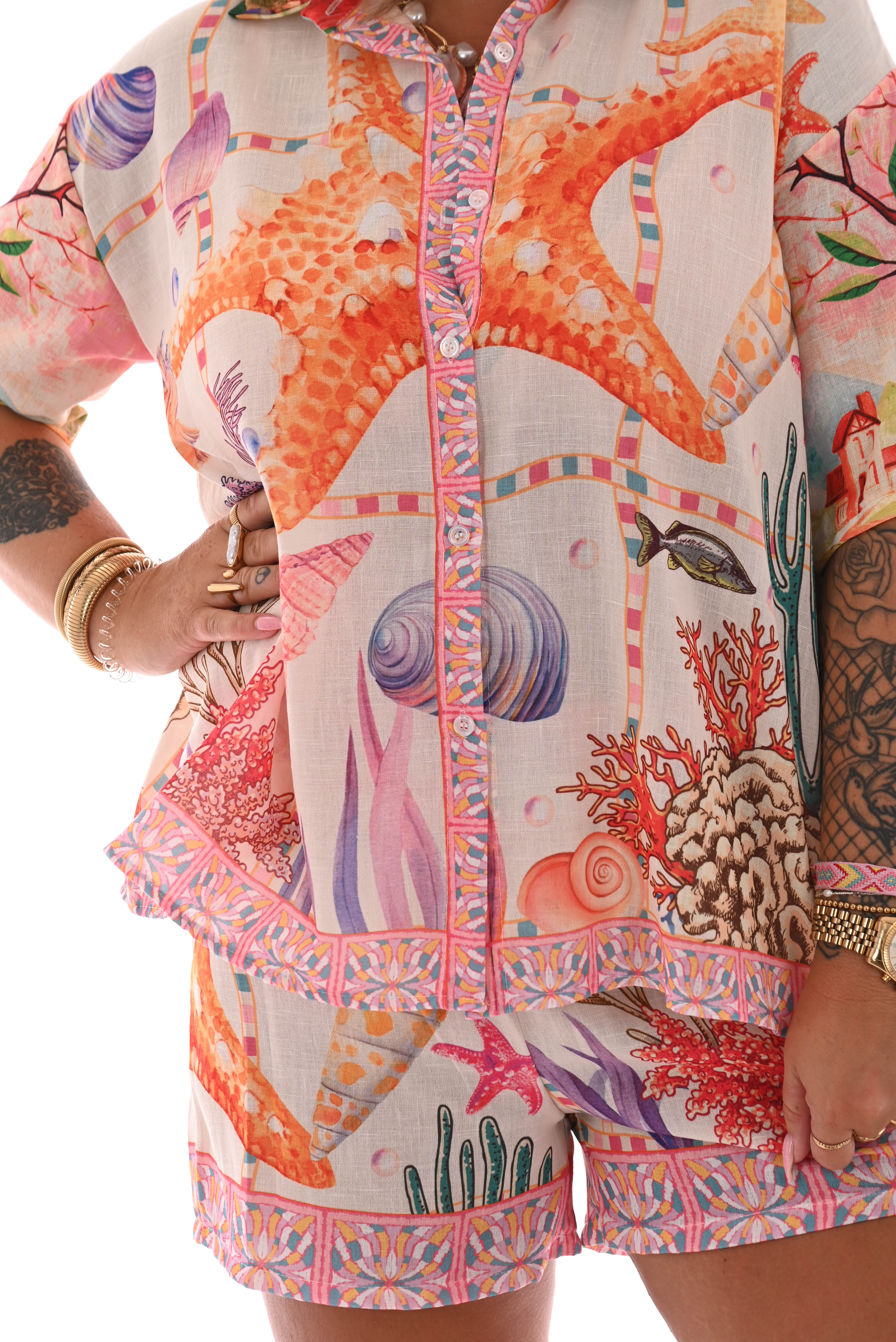 Twinset mix print little beach roze/roomwit