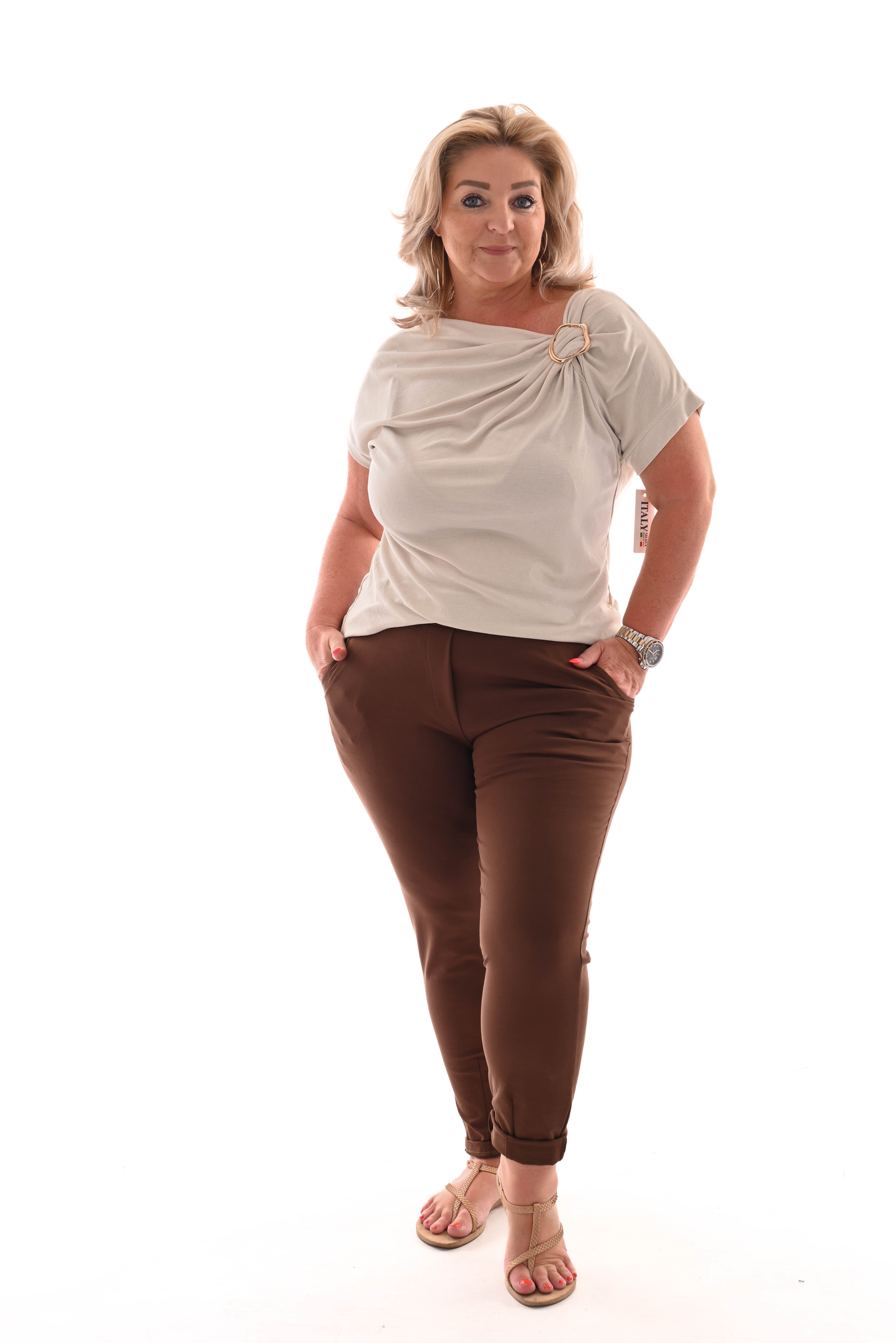 Top rib met ring detail  beige