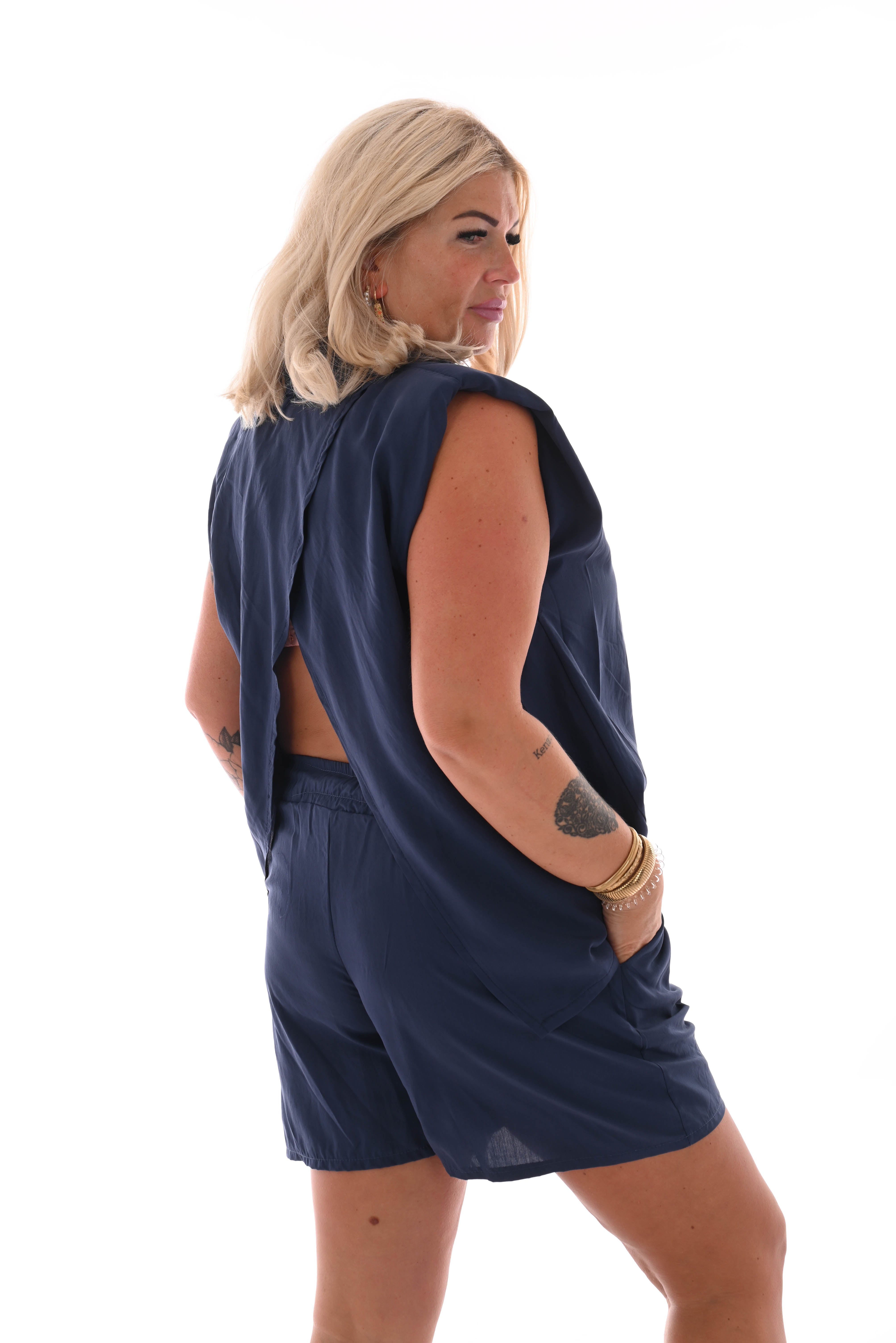 Twinset blouse open rug marineblauw