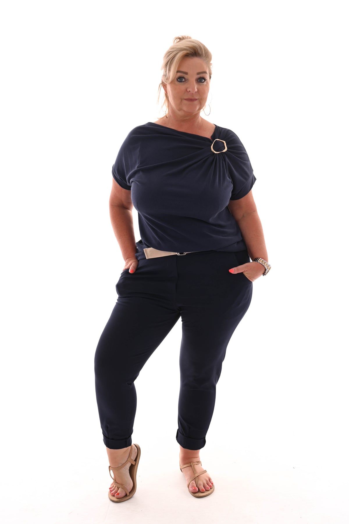 Top rib met ring detail  marineblauw