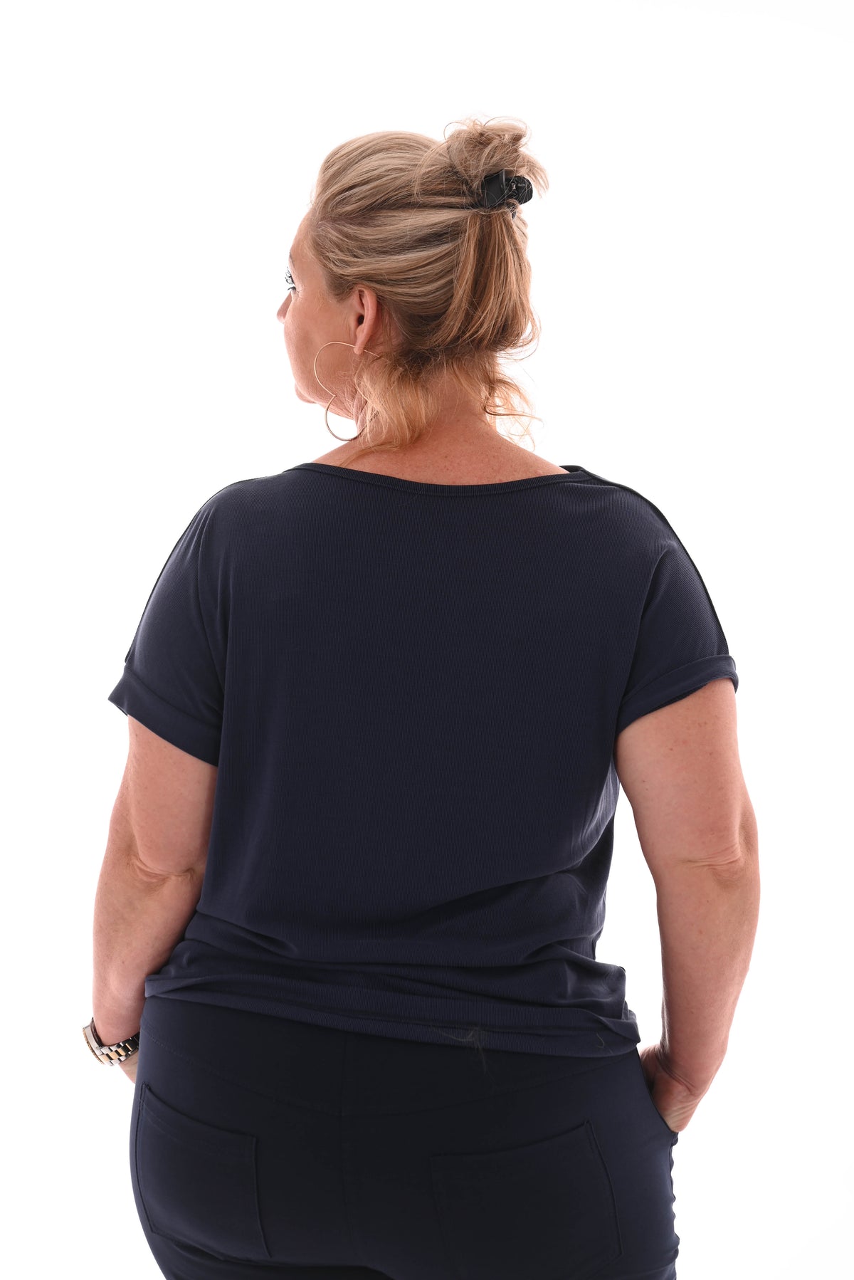 Top rib met ring detail  marineblauw