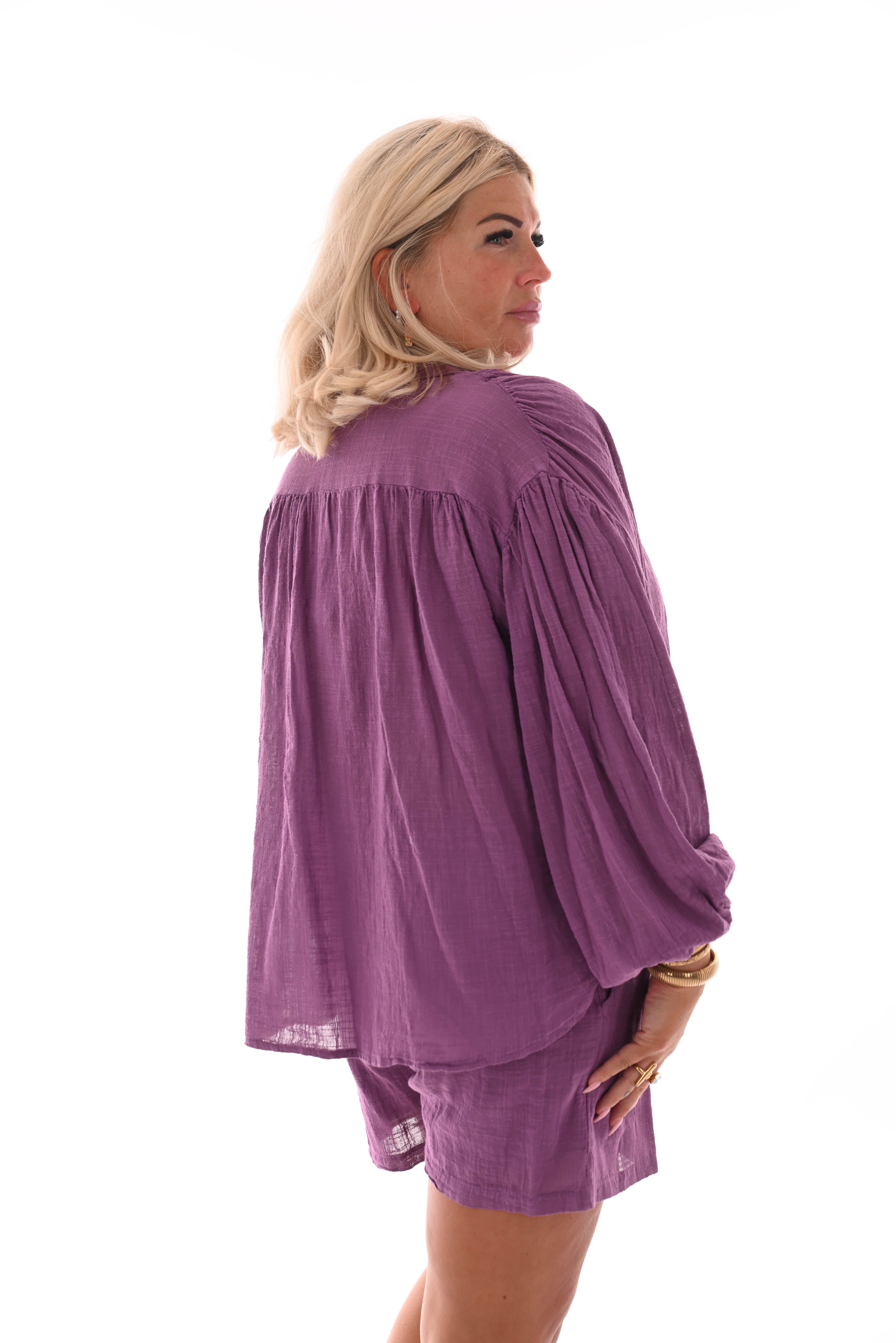 Tweedelig set blouse oversized paars