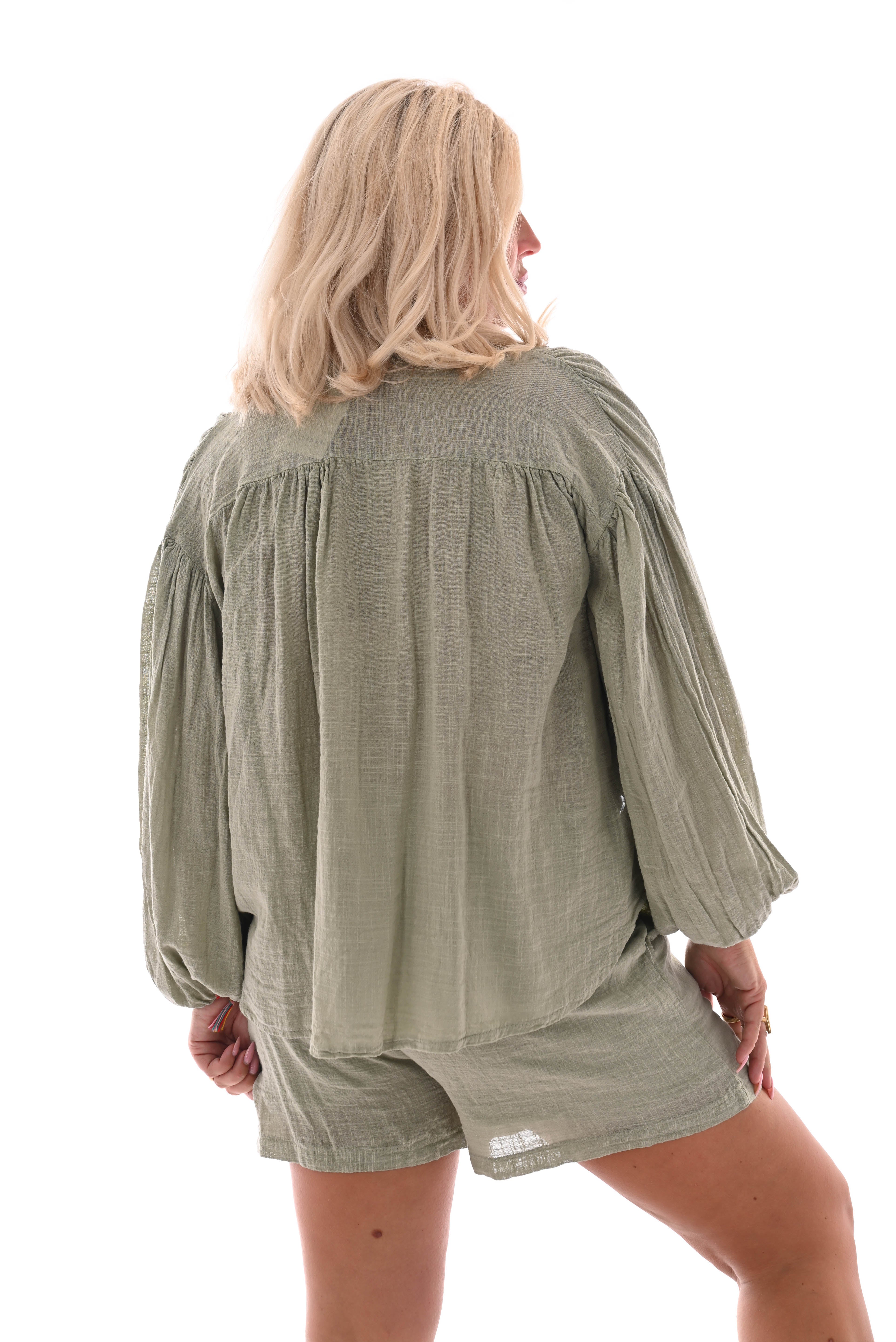 Tweedelig set blouse oversized lindegroen
