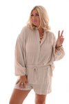 Tweedelig set blouse oversized taupe