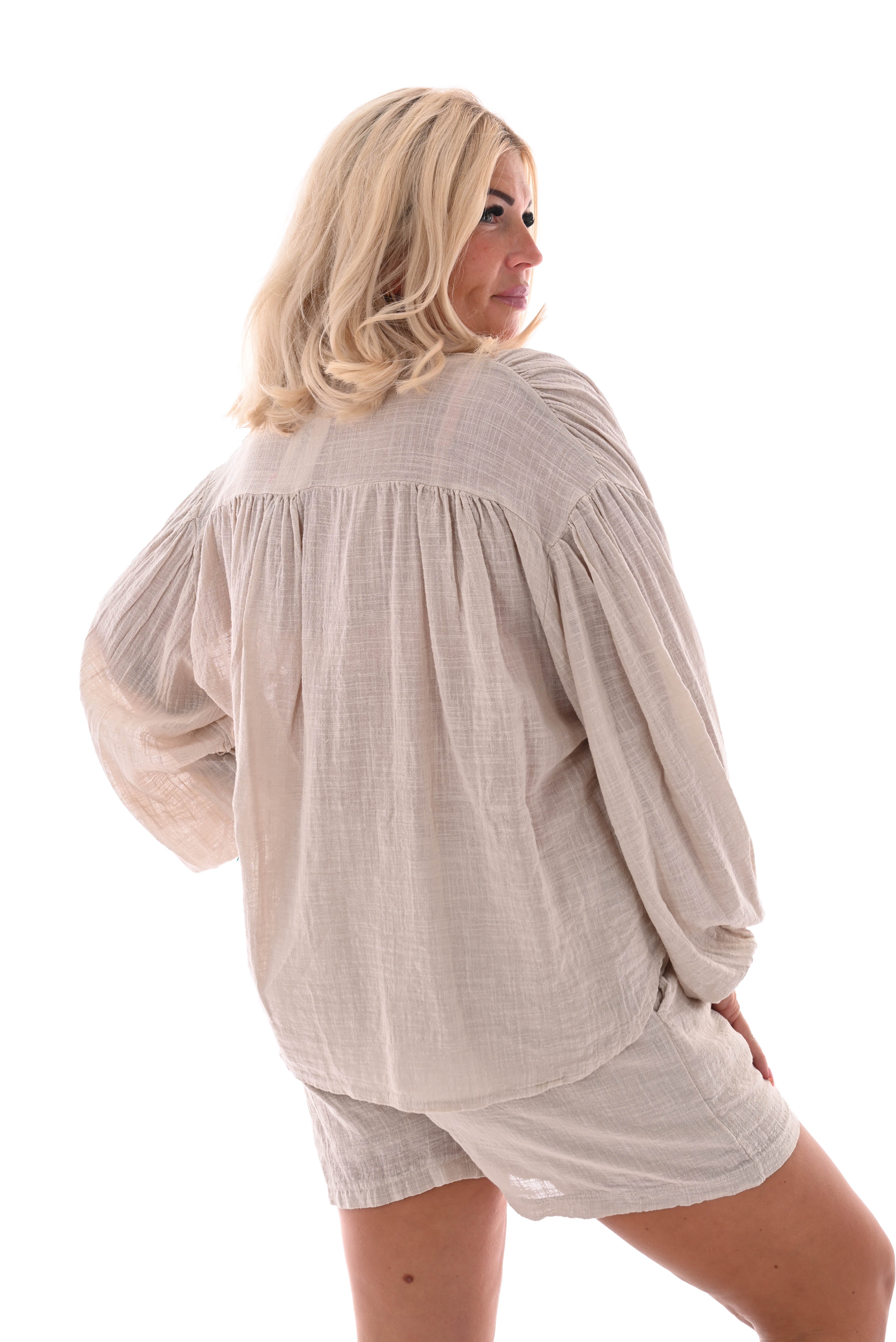 Tweedelig set blouse oversized taupe