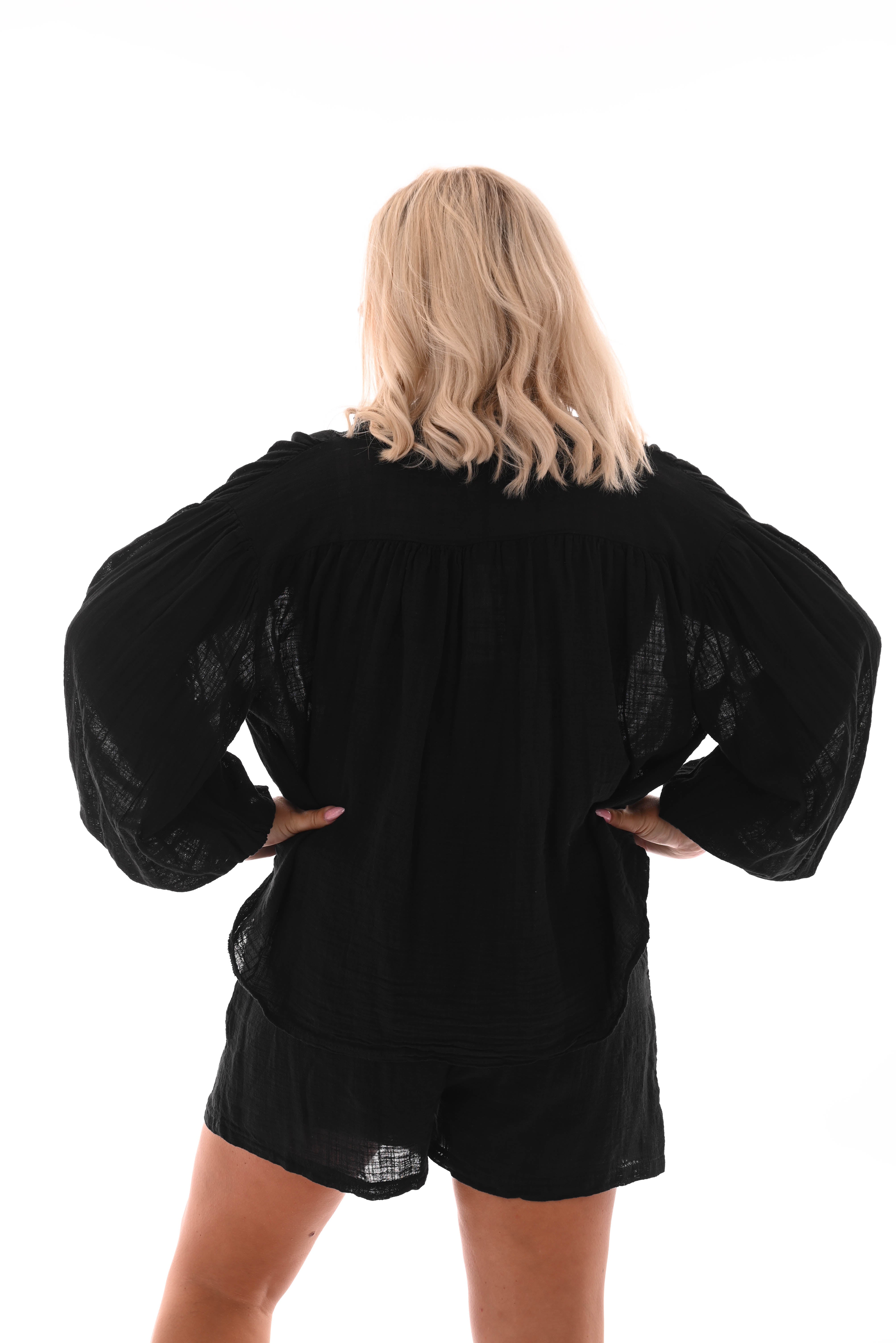 Tweedelig set blouse oversized zwart