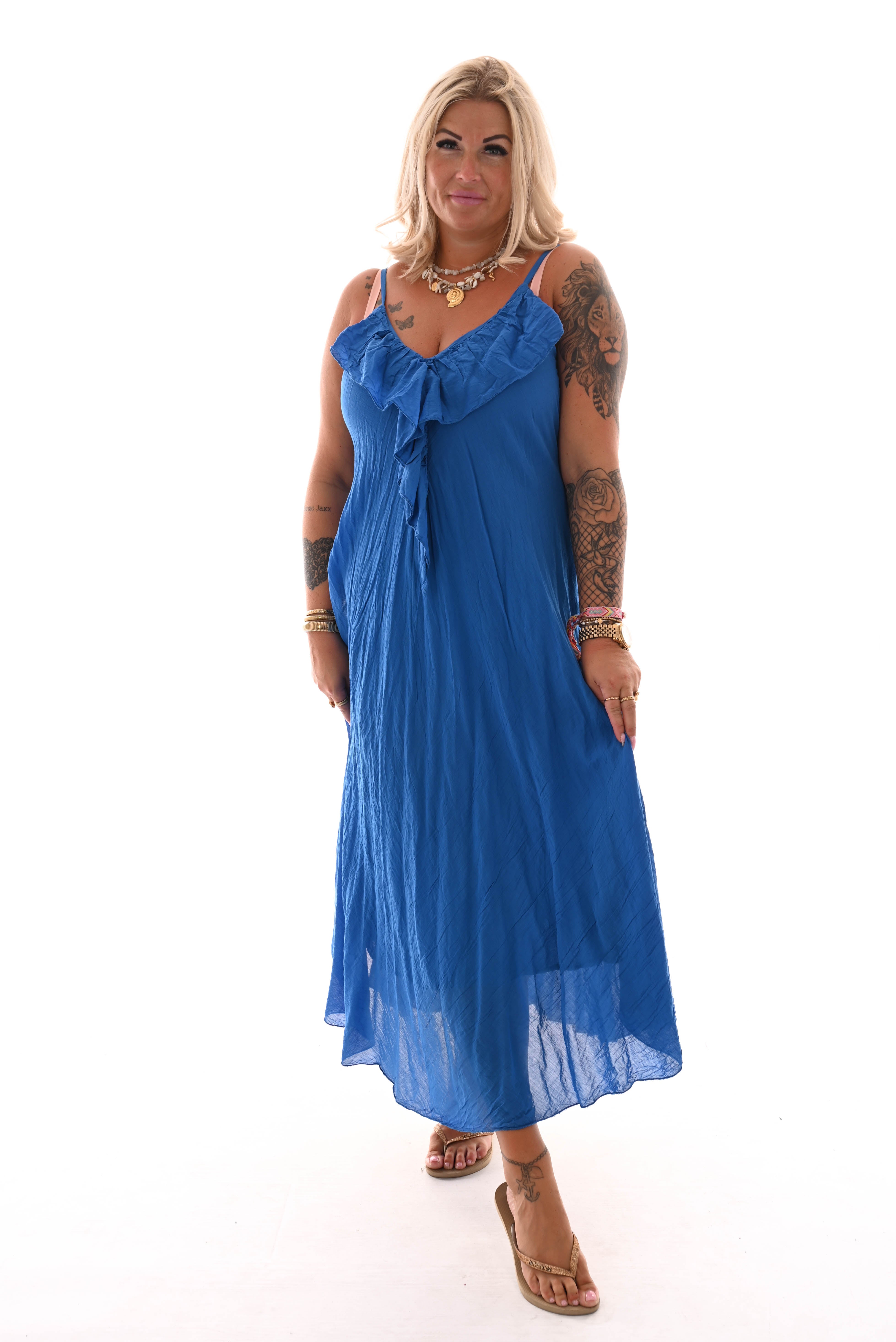 Jurk roezel mouwloos blauw