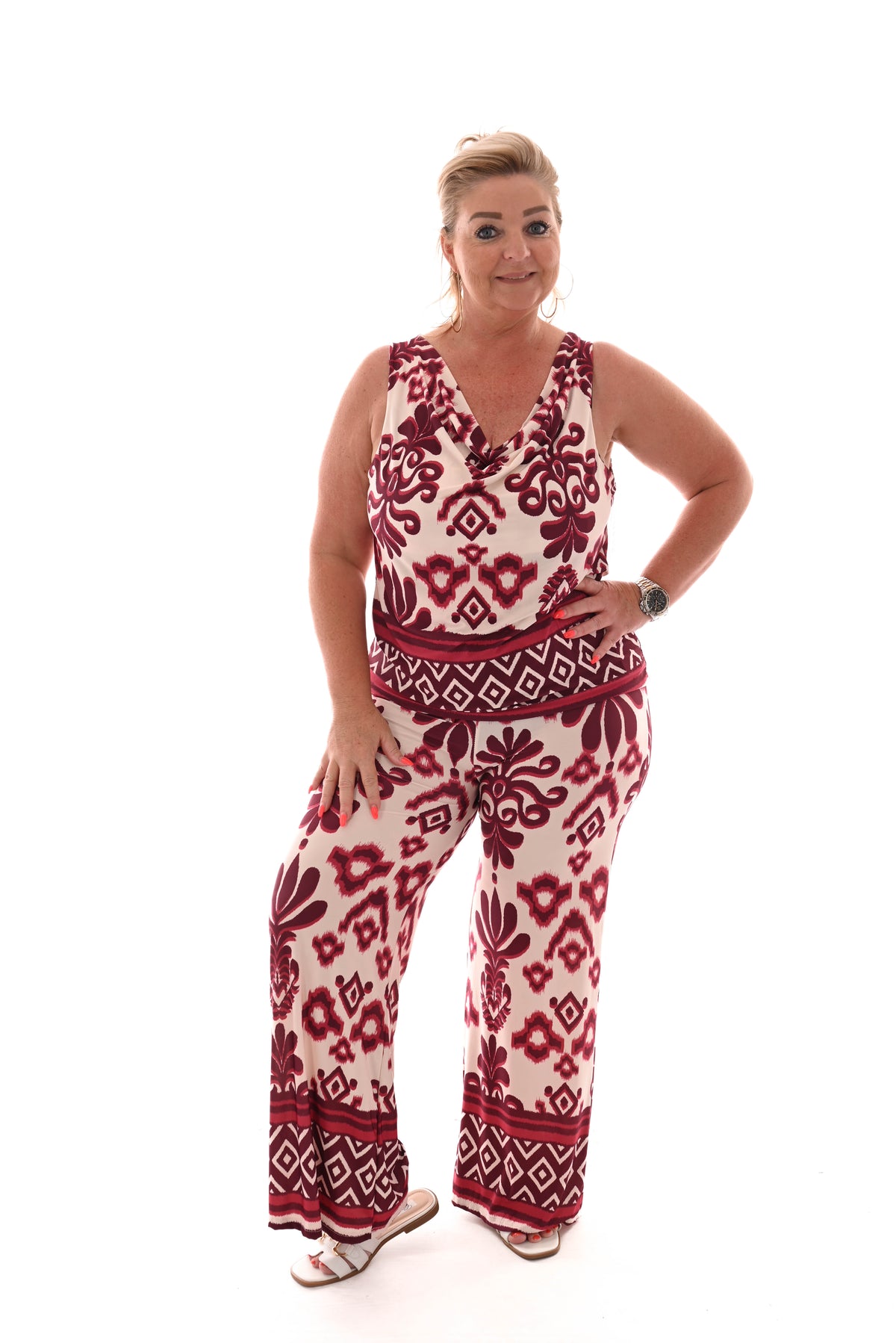 Tweedelig set waterval top ruit bordeaux