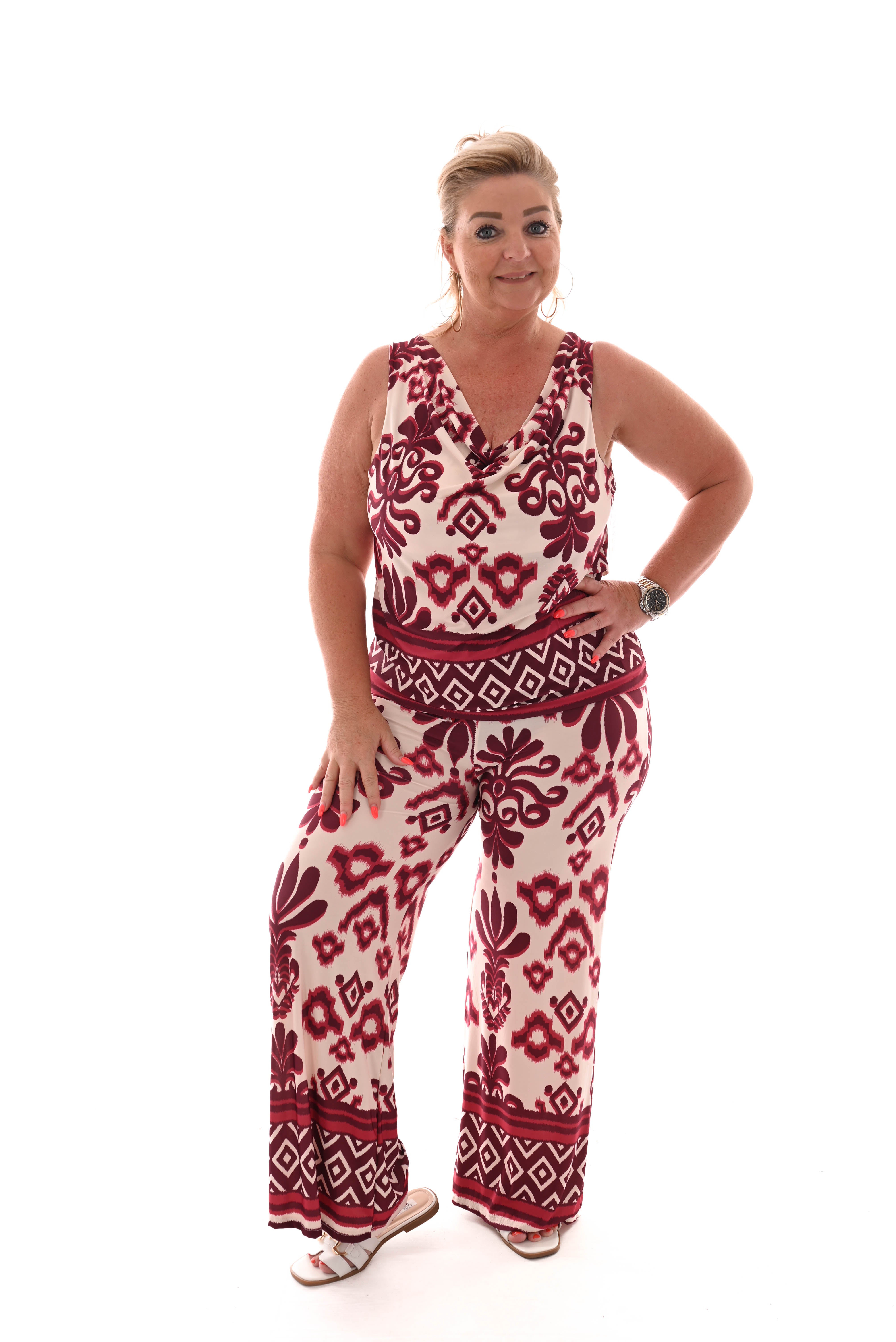 Tweedelig set waterval top ruit bordeaux