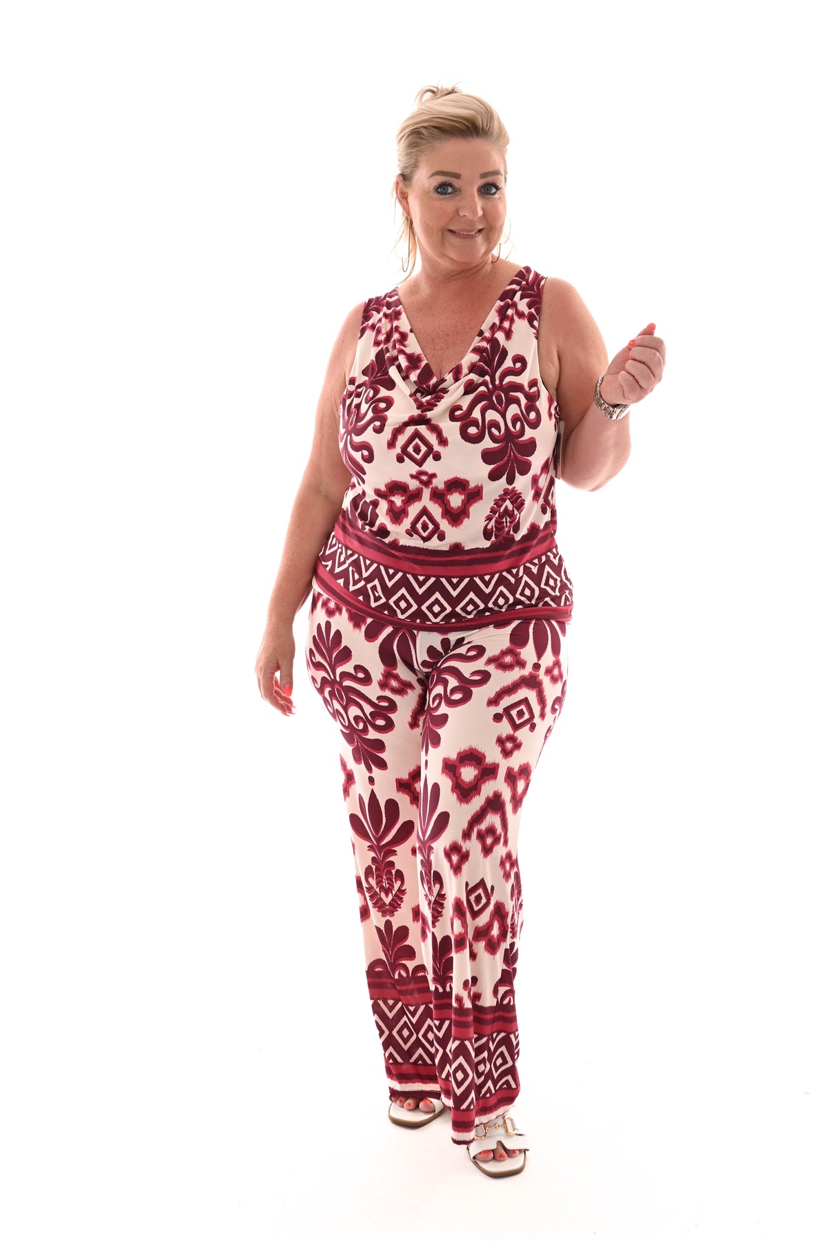 Tweedelig set waterval top ruit bordeaux