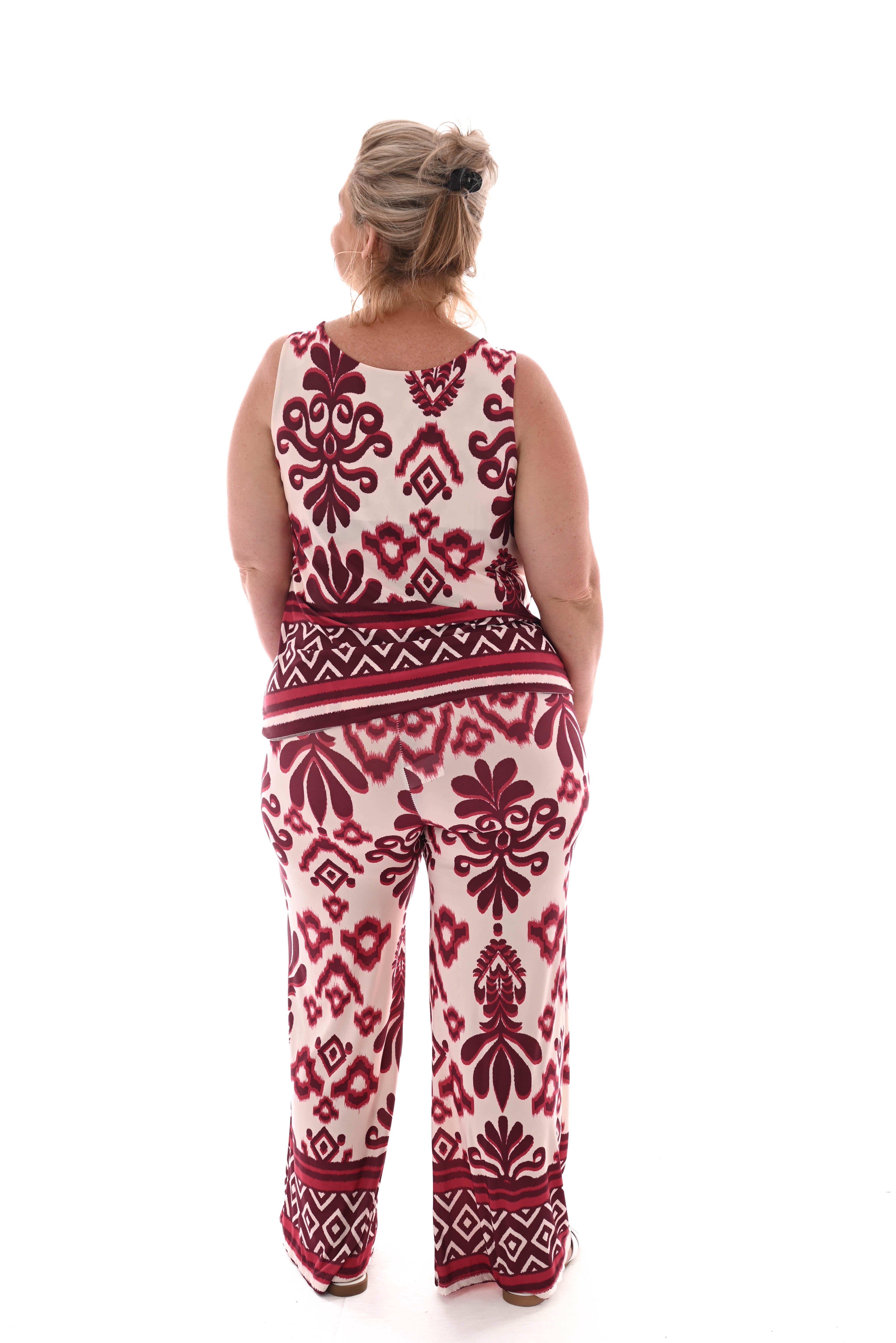 Tweedelig set waterval top ruit bordeaux
