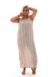 Silky jurk spaghetti bandjes taupe