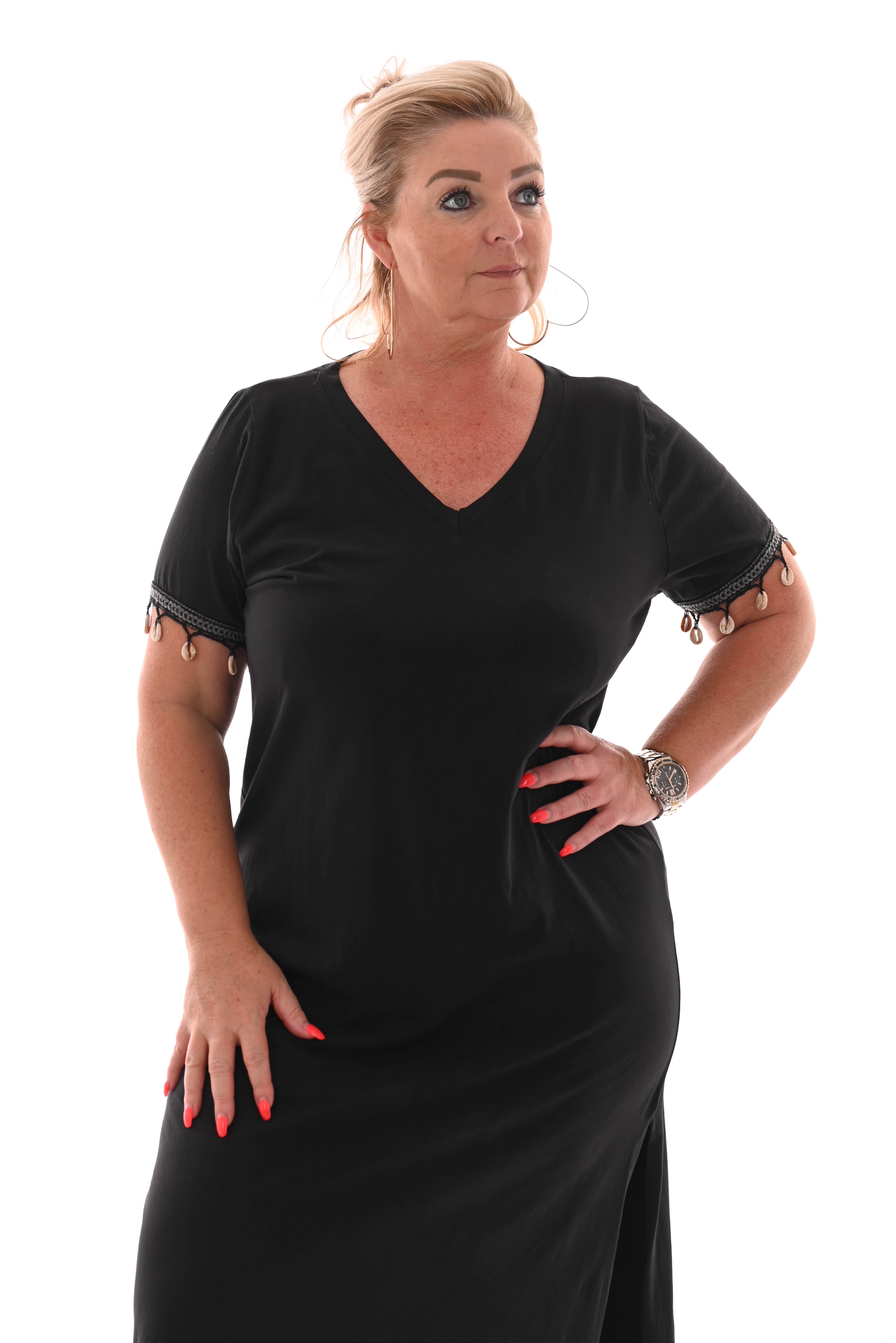 T-shirt dress schelpen rand zwart
