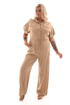 Jumpsuit uni kraag camel
