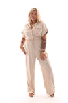 Jumpsuit uni kraag beige