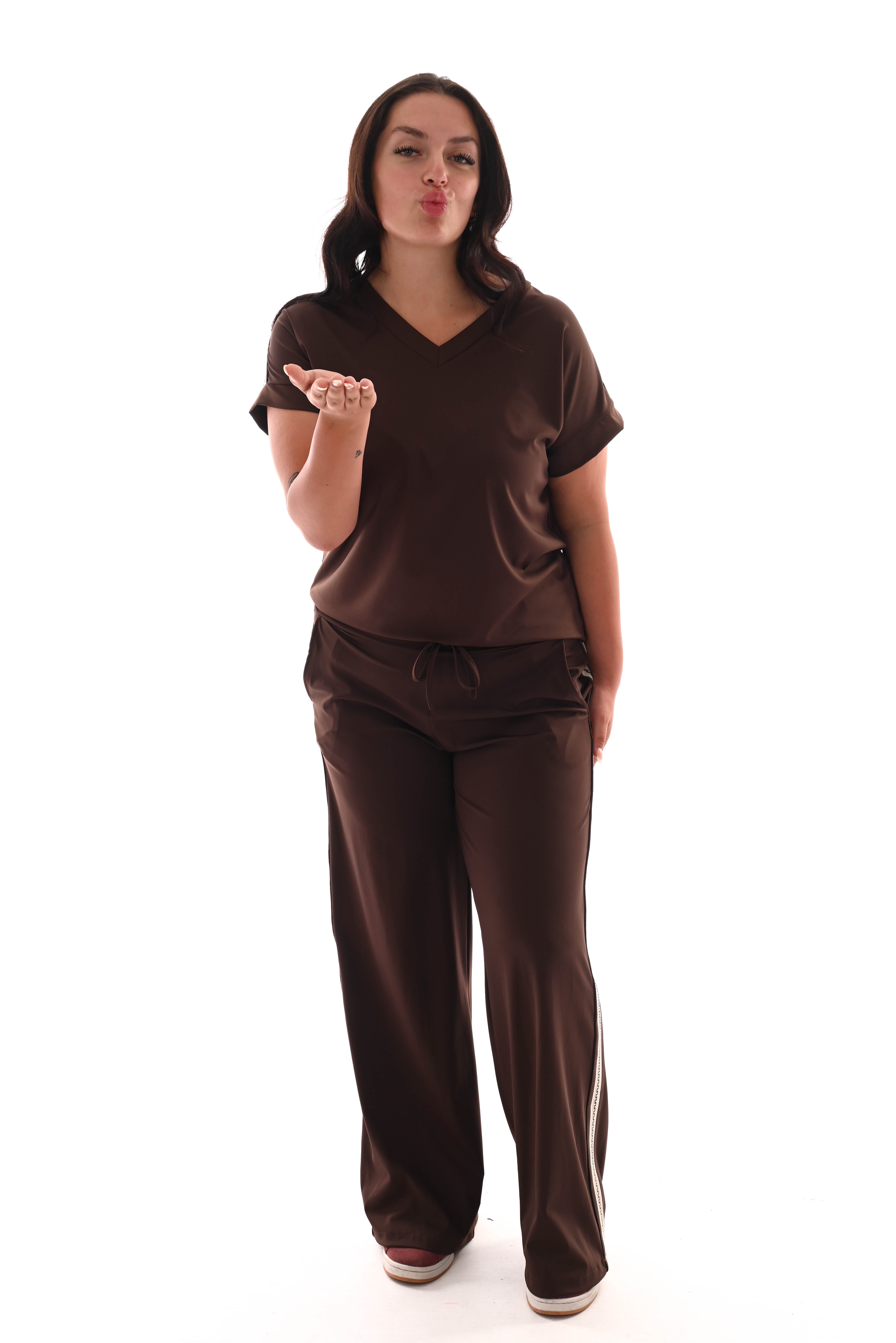 Travel broek met bies bruin