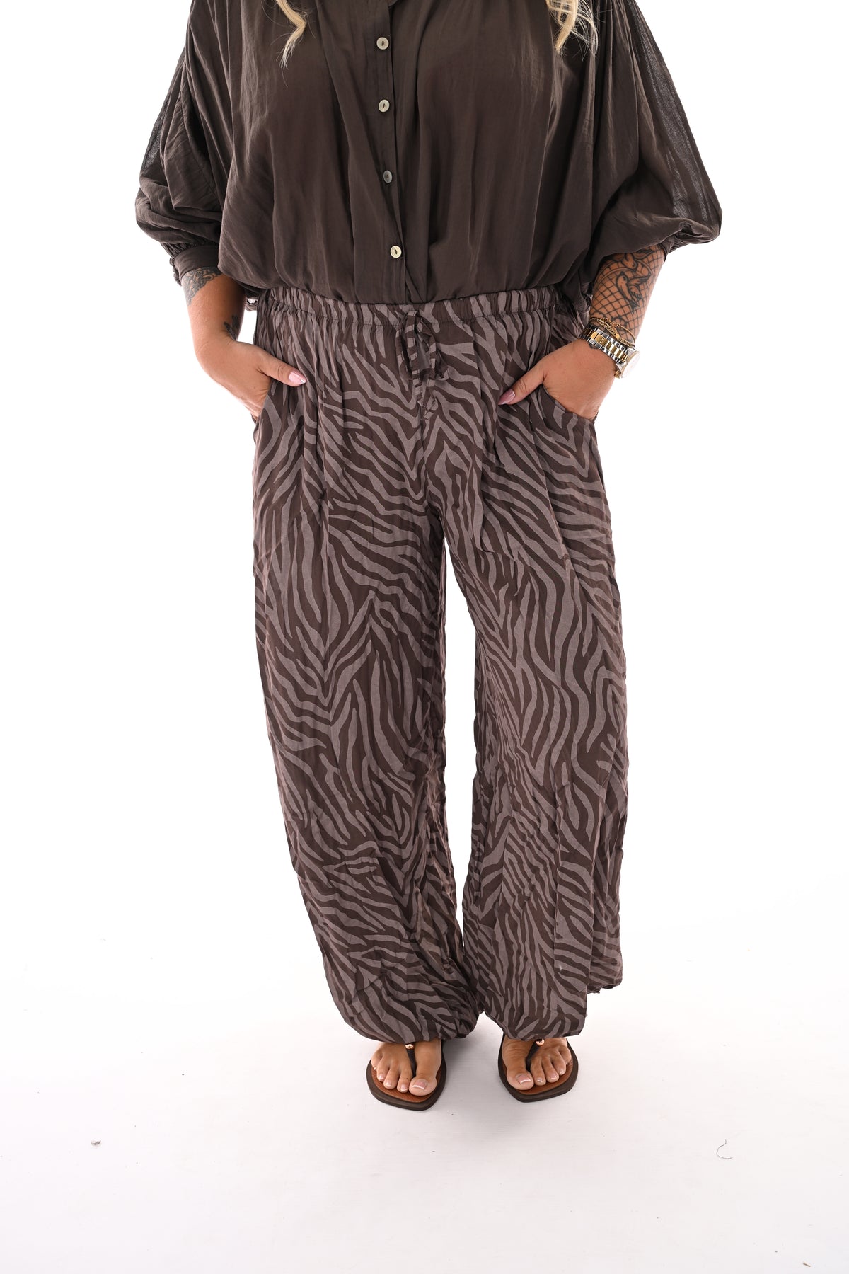 Ballon broek print zebra bruin