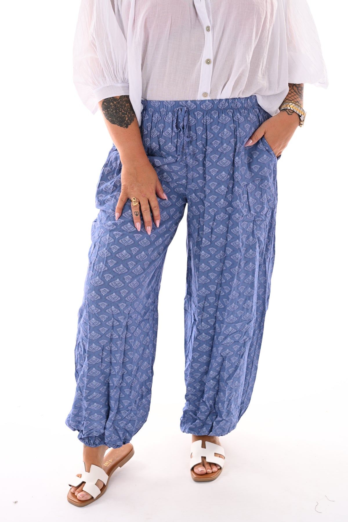 Ballon broek print paisley blauw
