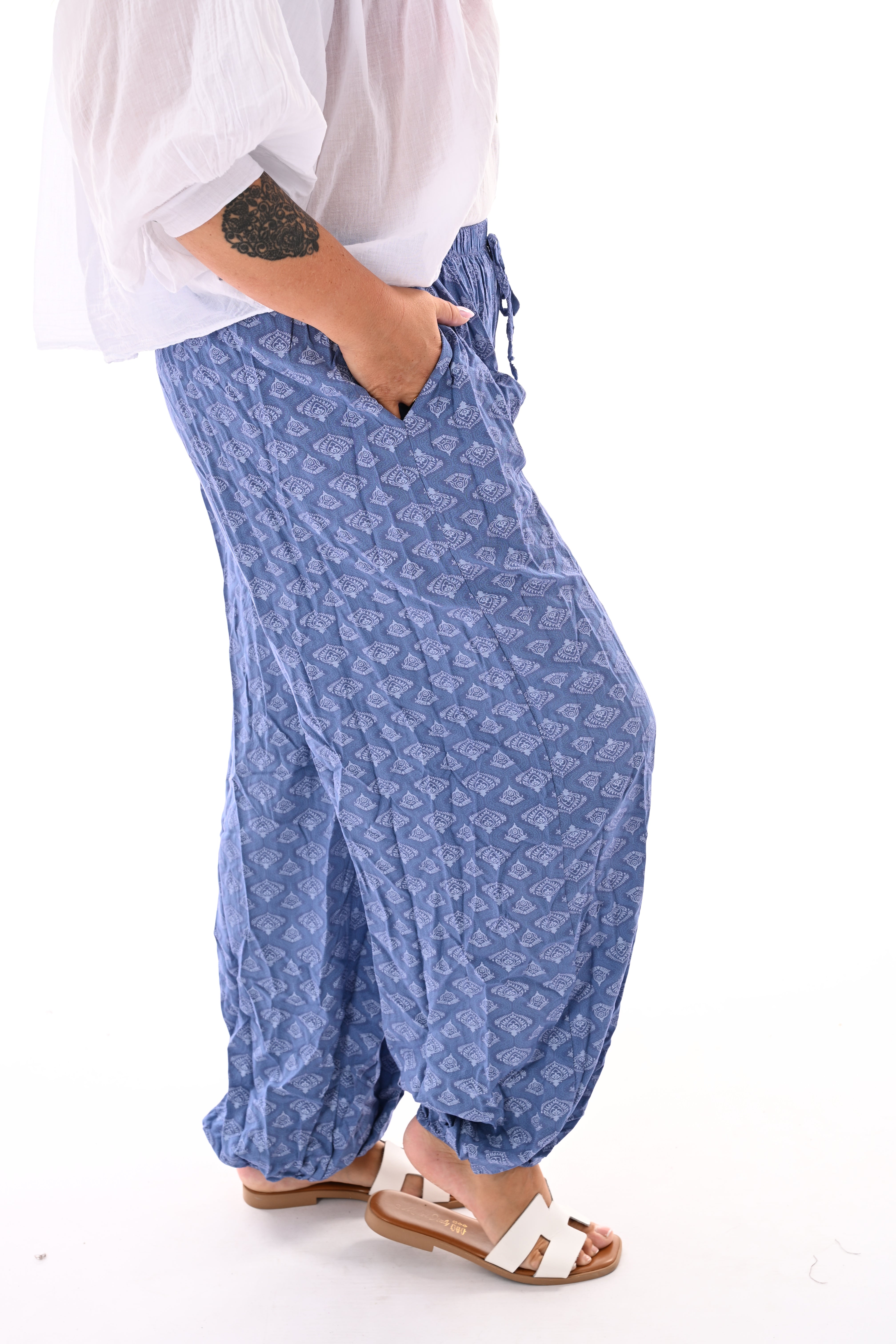 Ballon broek print paisley blauw