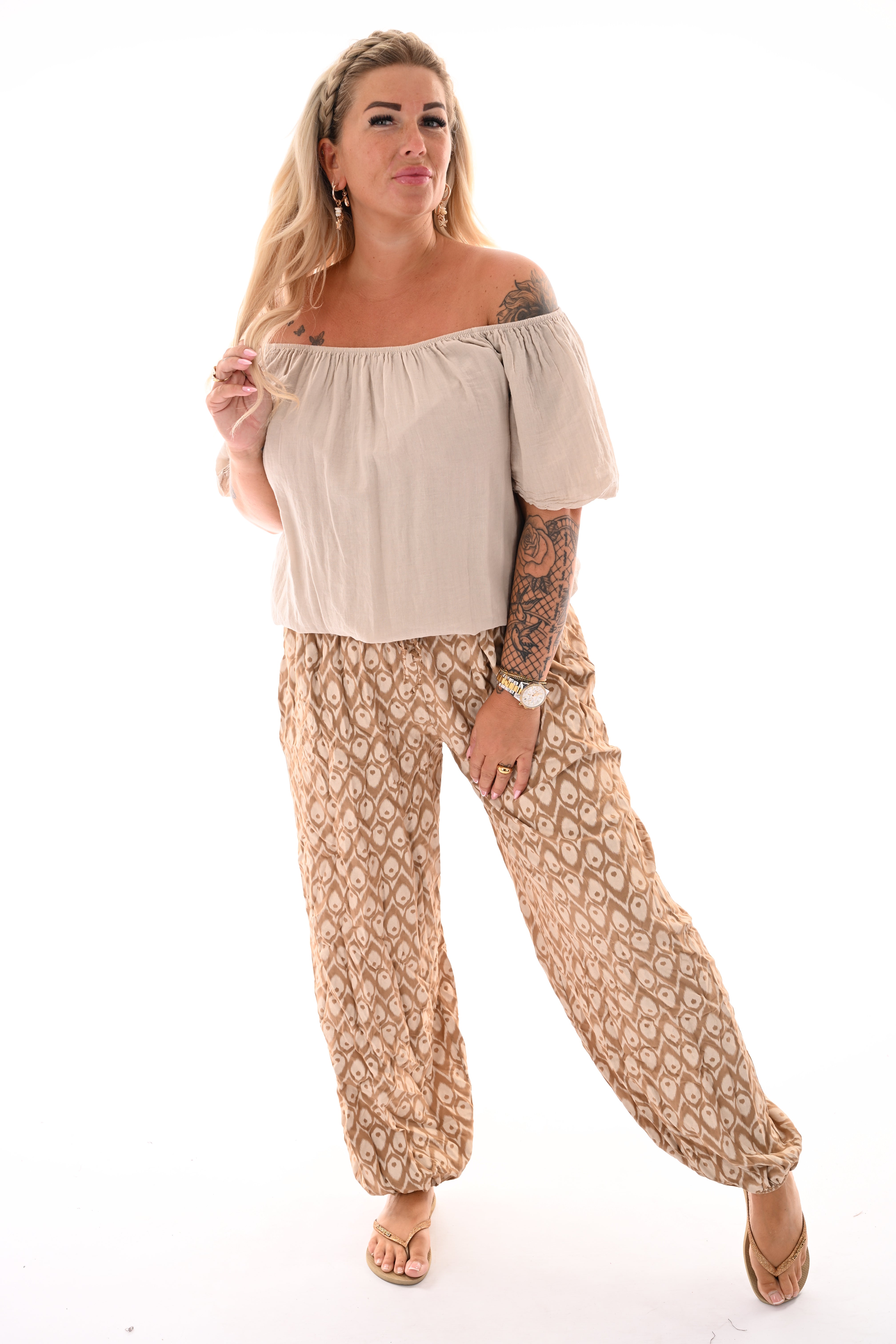 Ballon broek print abstract beige