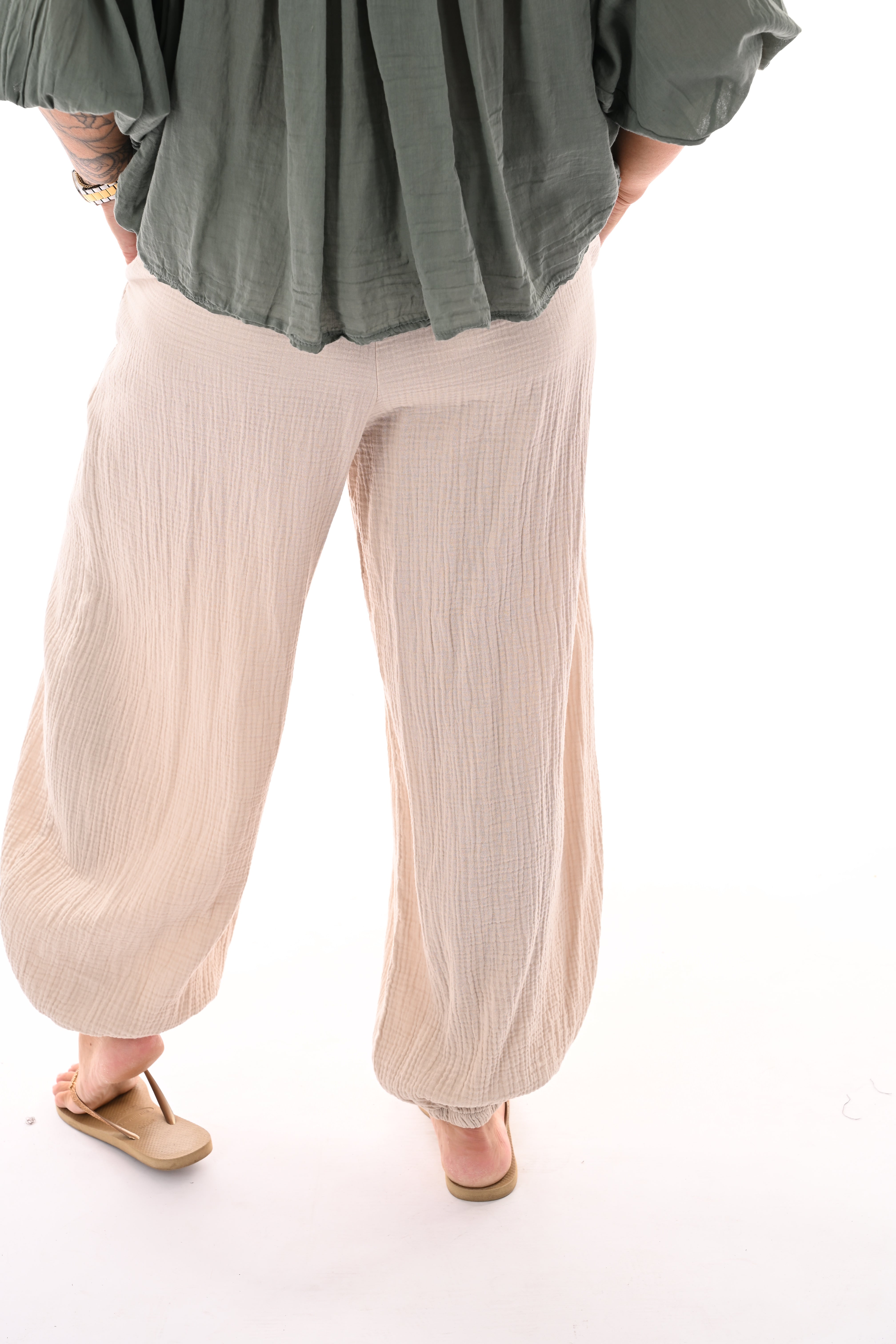 Wafel ballon broek uni beige