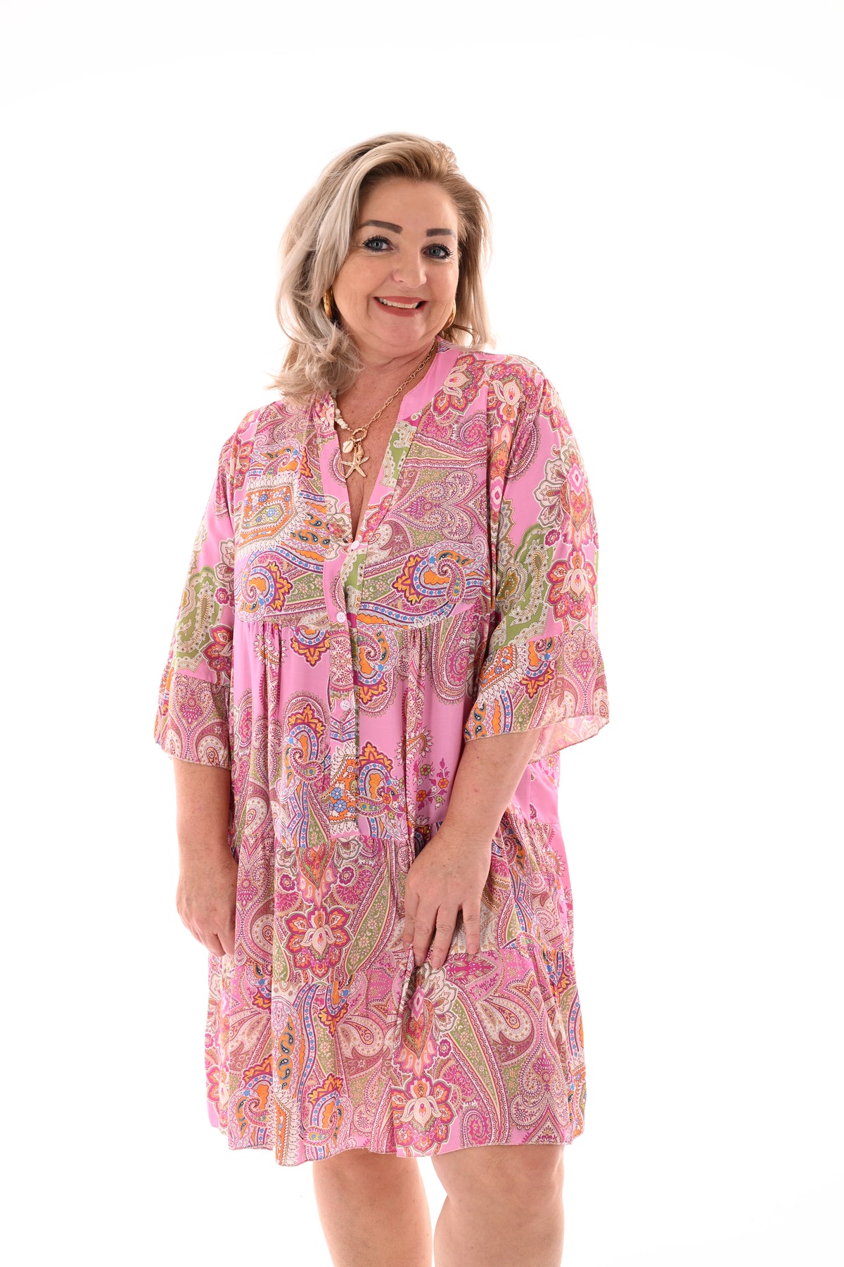Tuniek paisley lichtroze