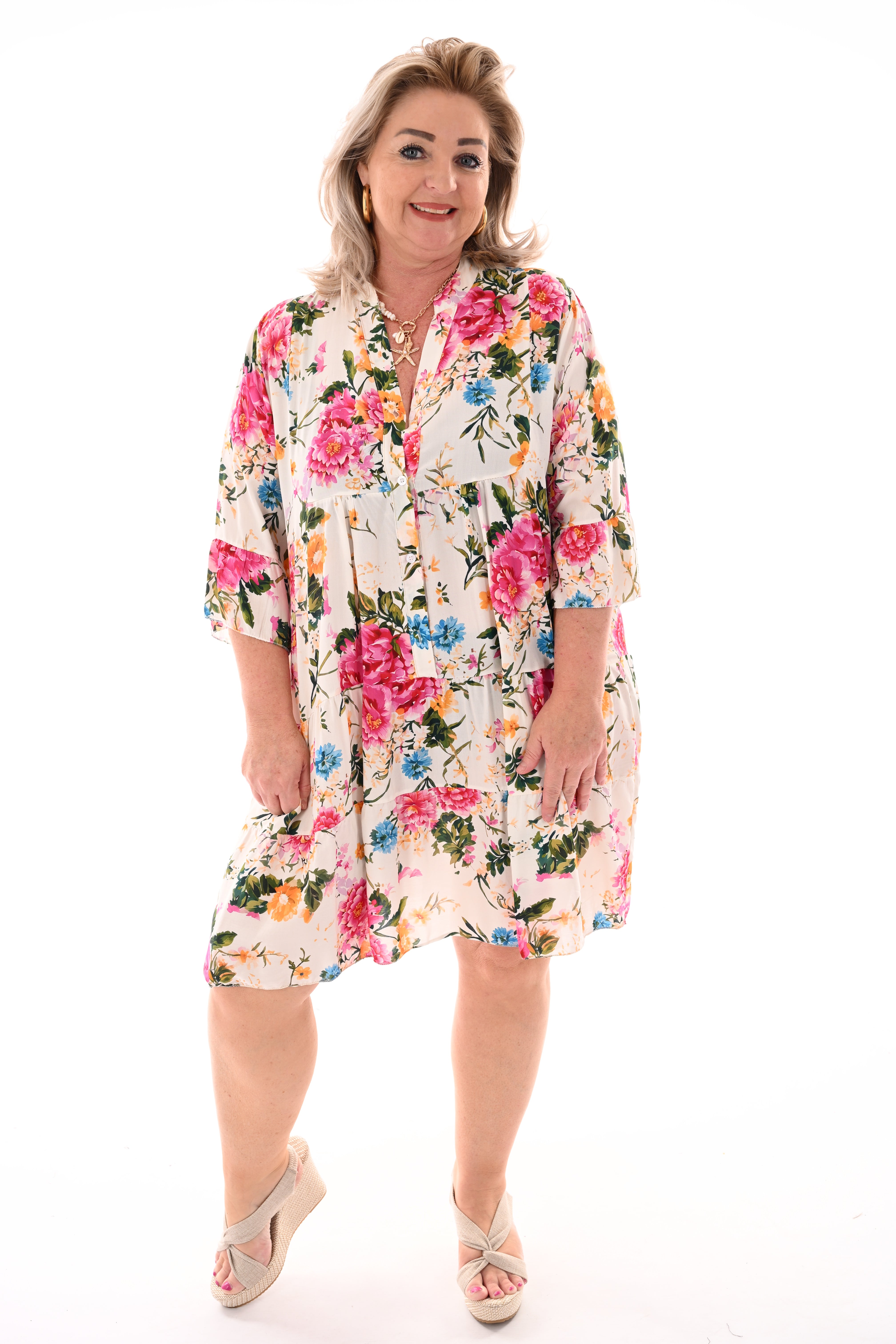Tuniek bloemen roomwit/geel