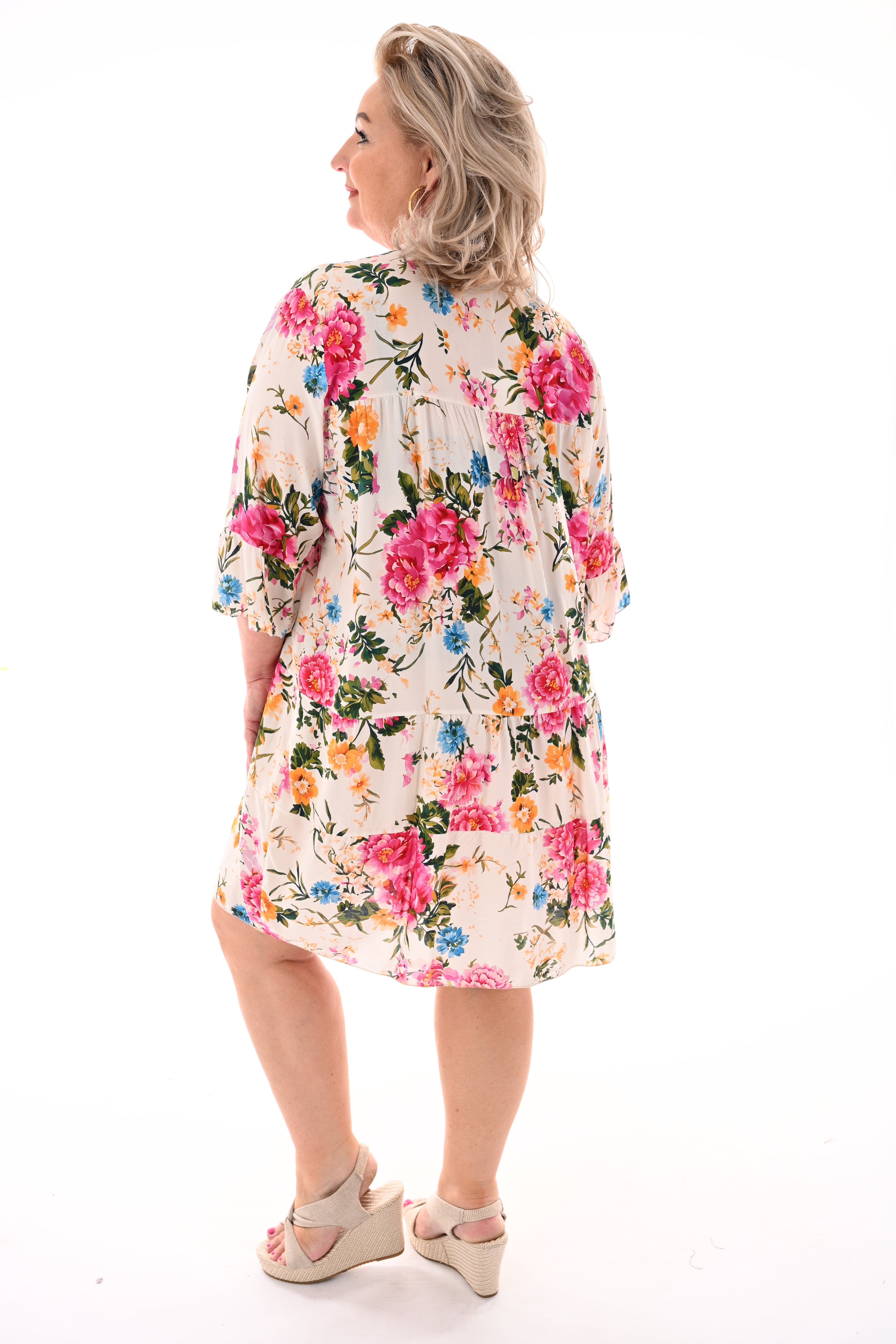 Tuniek bloemen roomwit/geel