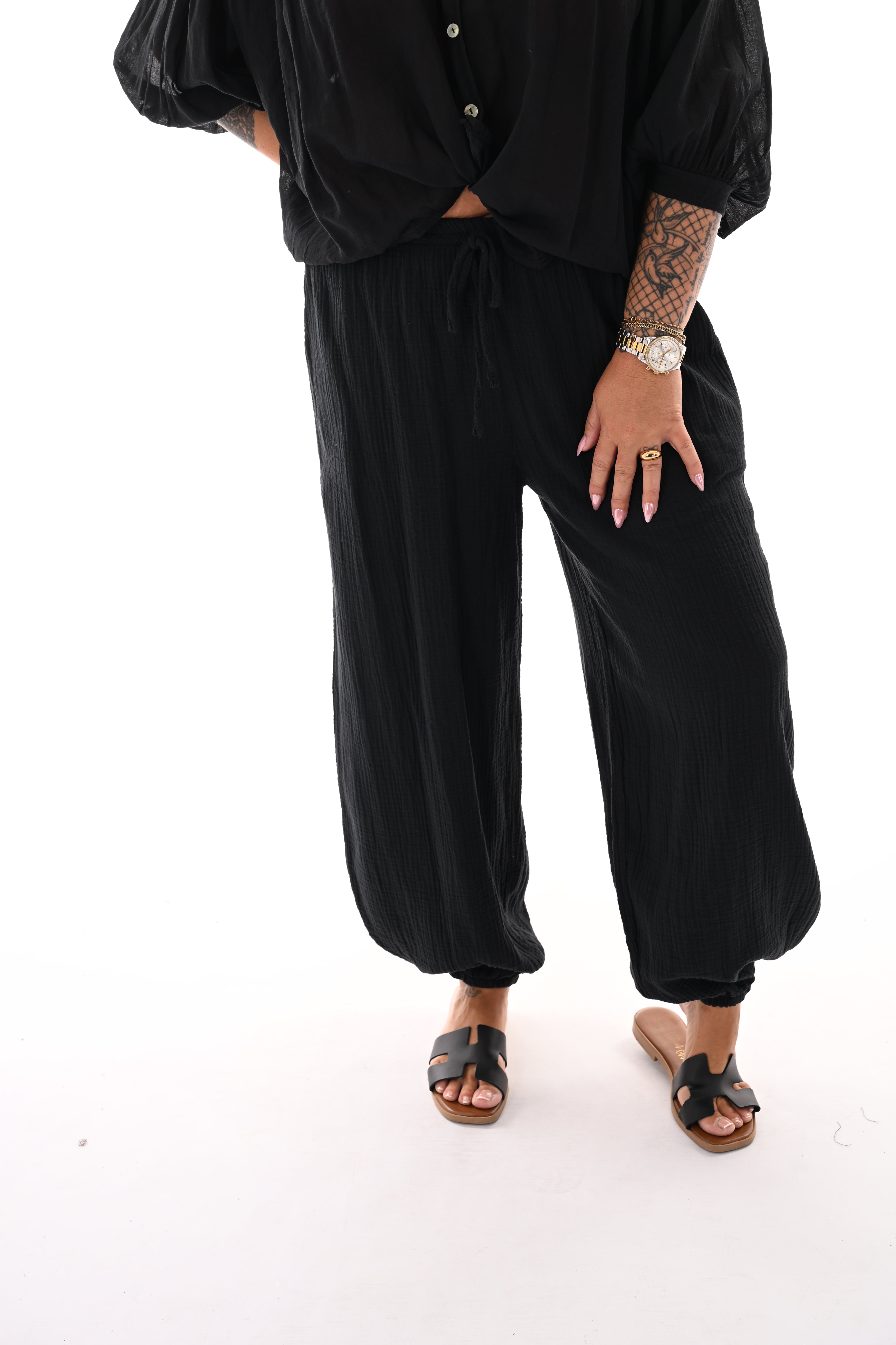 Wafel ballon broek uni zwart