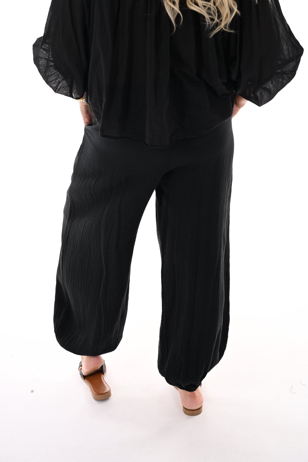 Wafel ballon broek uni zwart