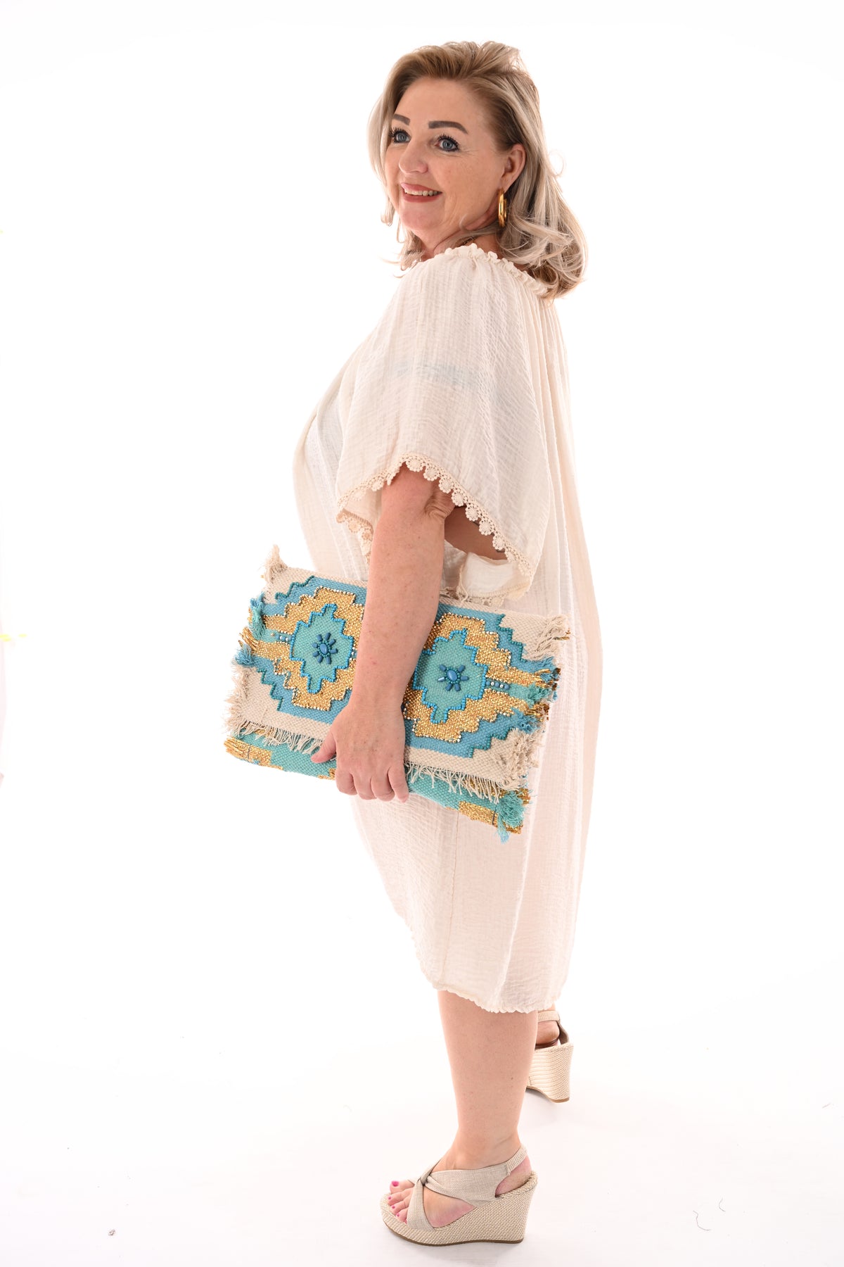 Tuniek crepe off-shoulder roomwit