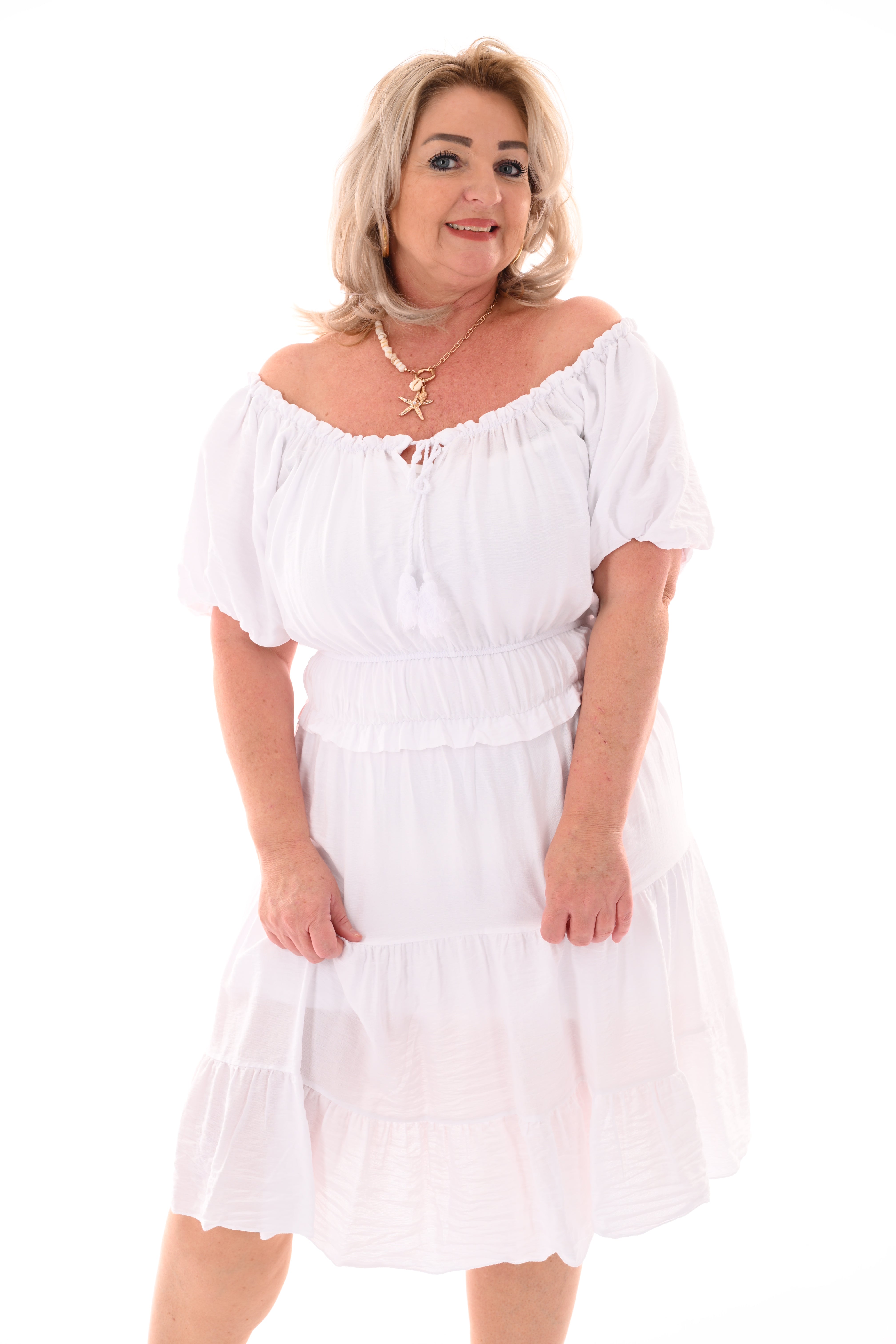 Jurk off-shoulder wit