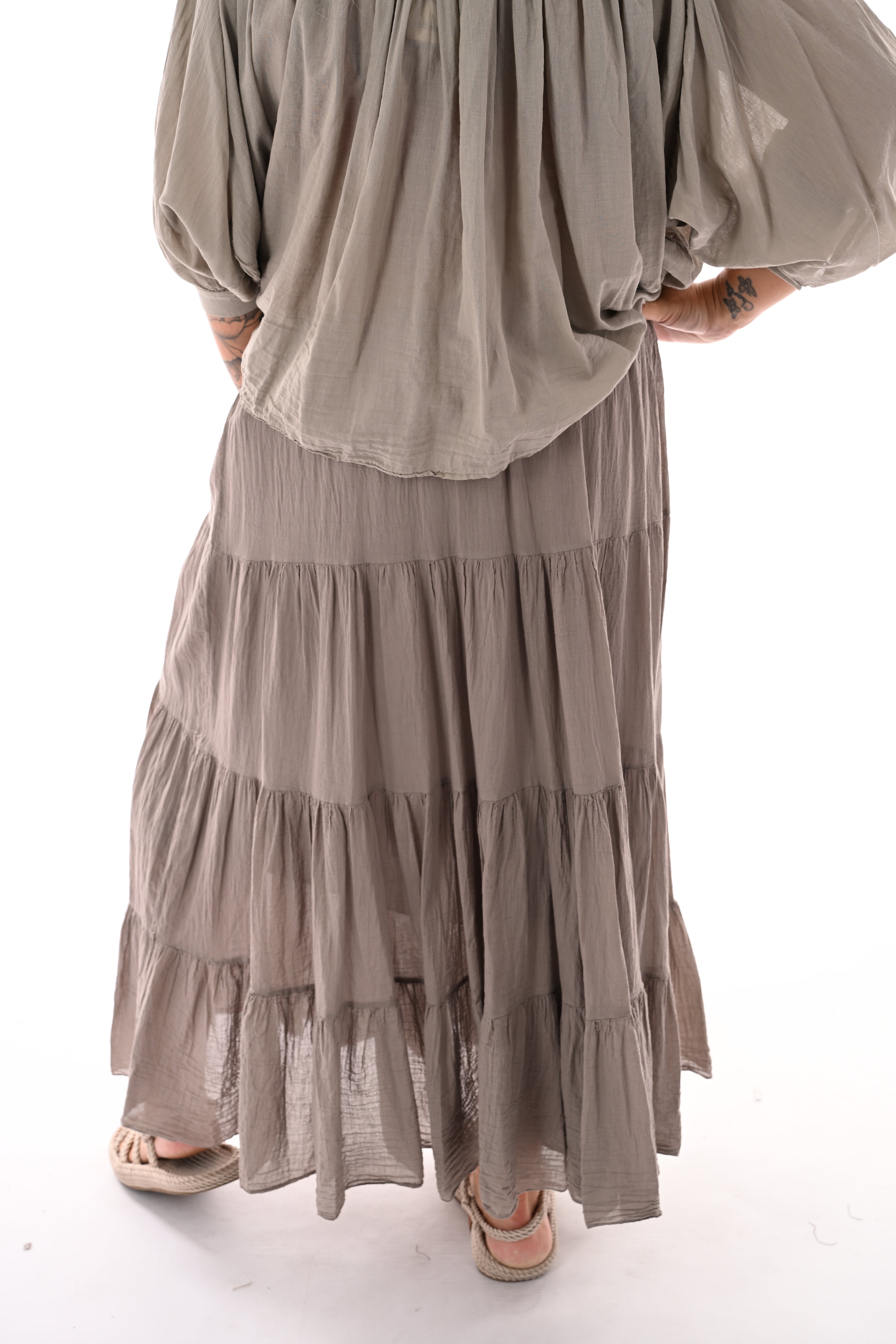 Lange rok stroken taupe
