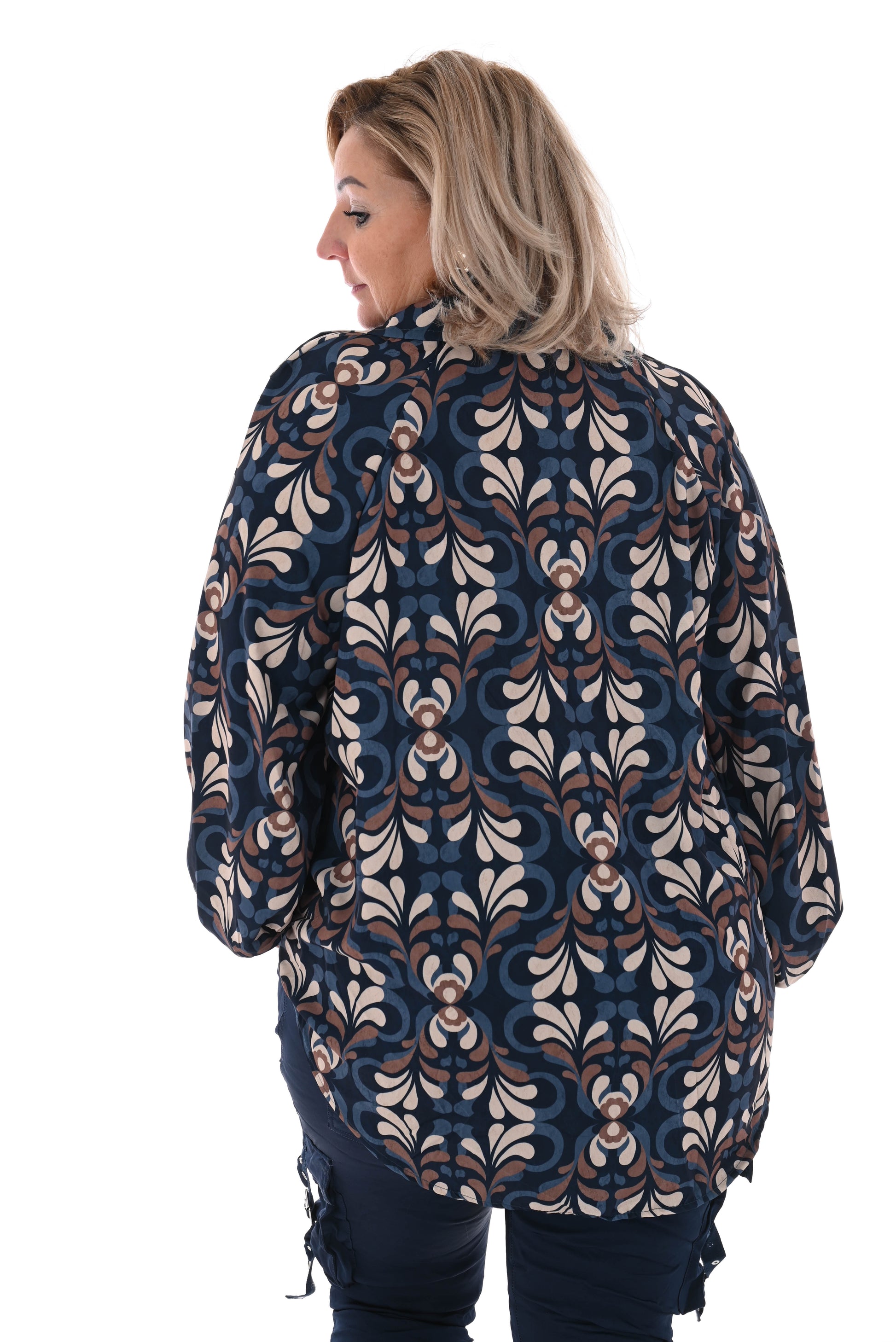 Blouse print bloem barok petrol