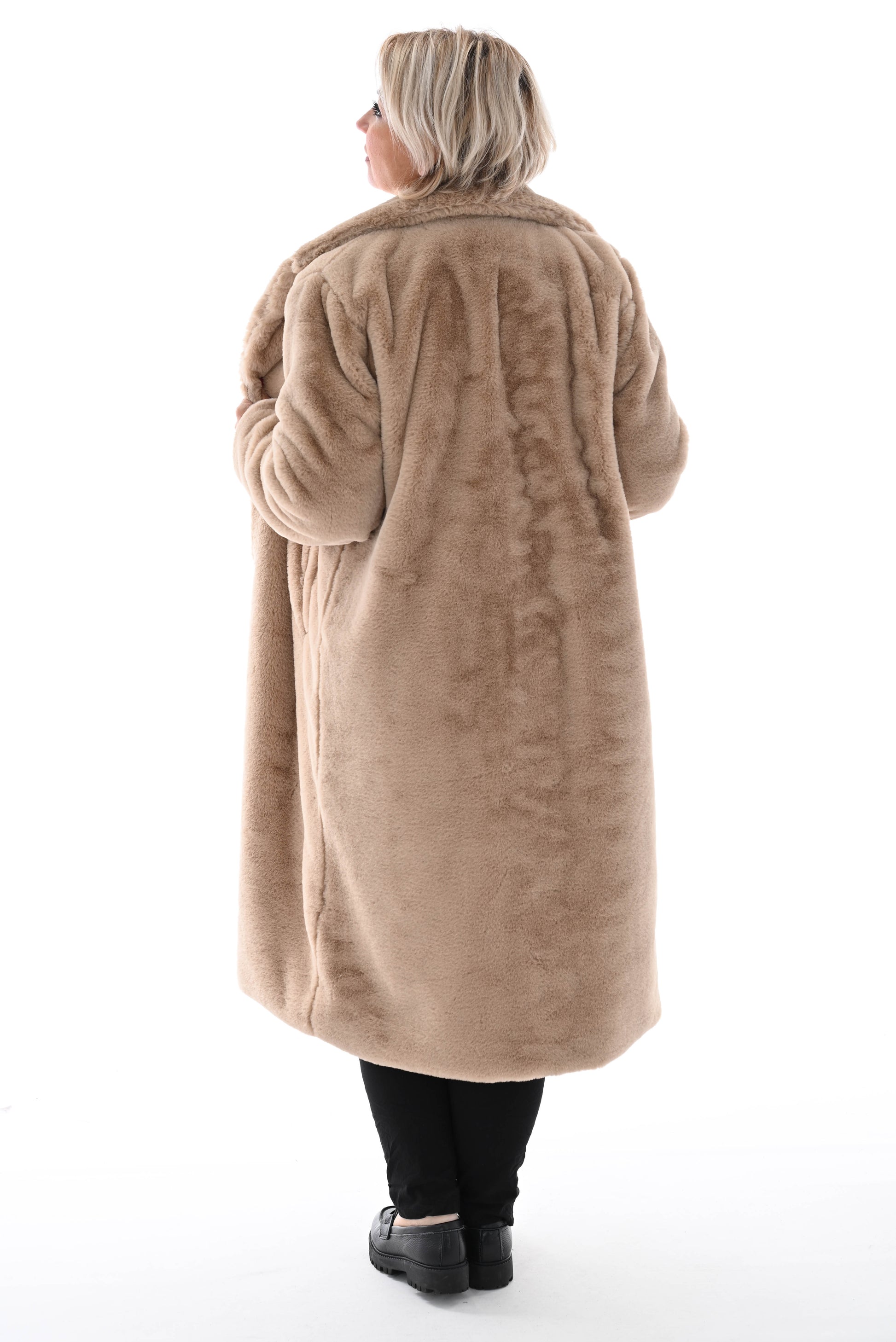 Lange faux fur jas camel