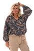 Blouse print swirl jeansblauw