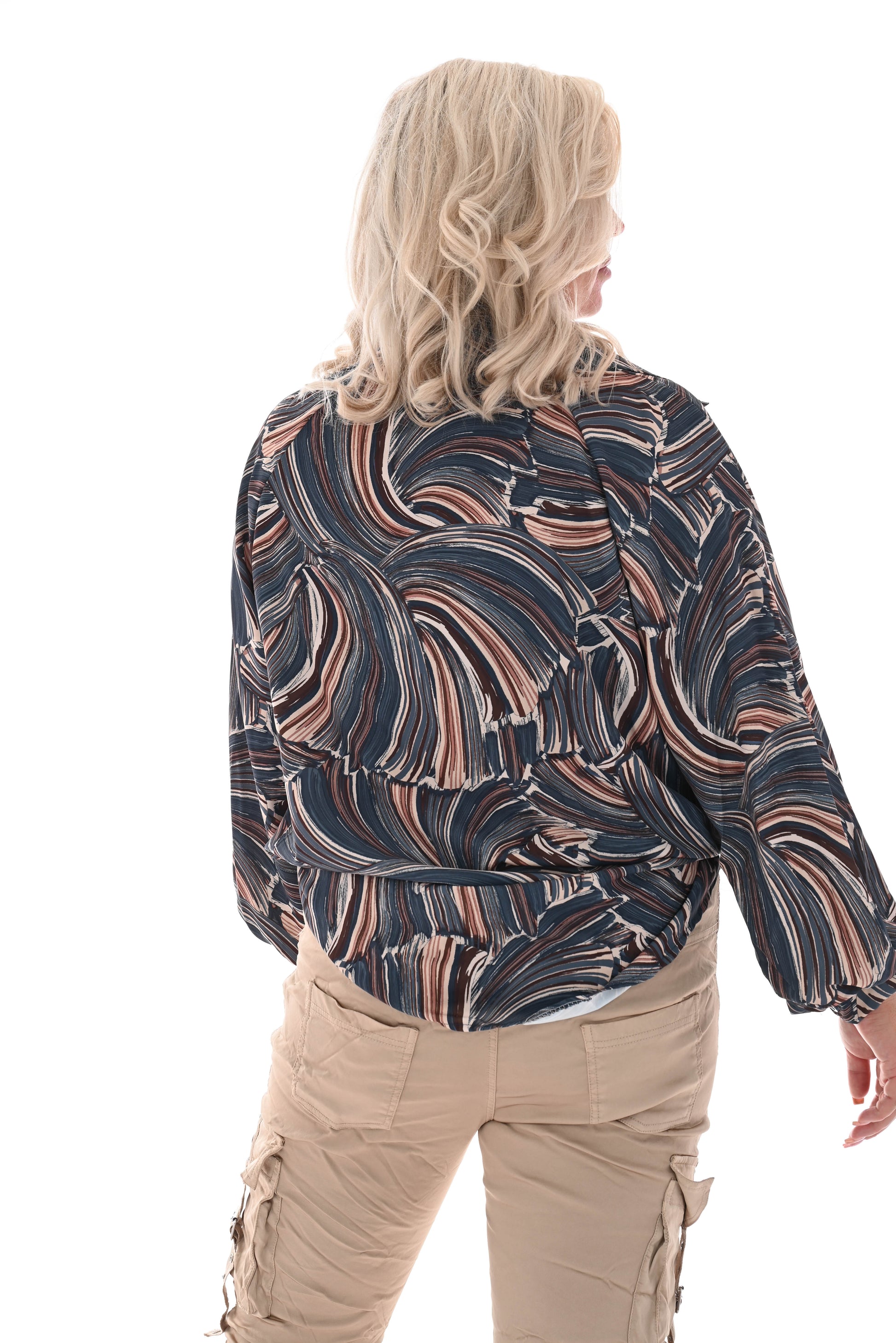 Blouse print swirl jeansblauw