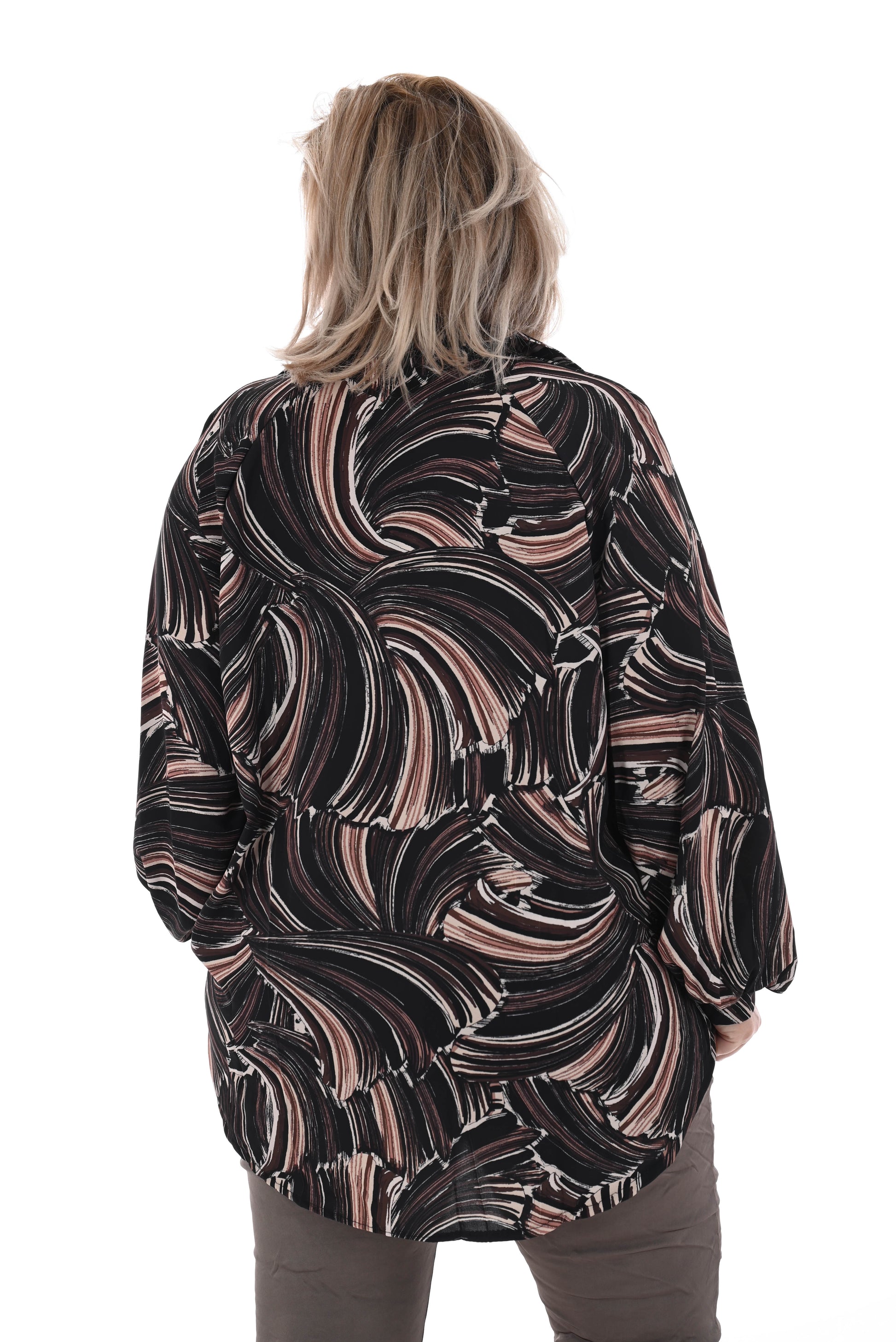 Blouse print swirl zwart