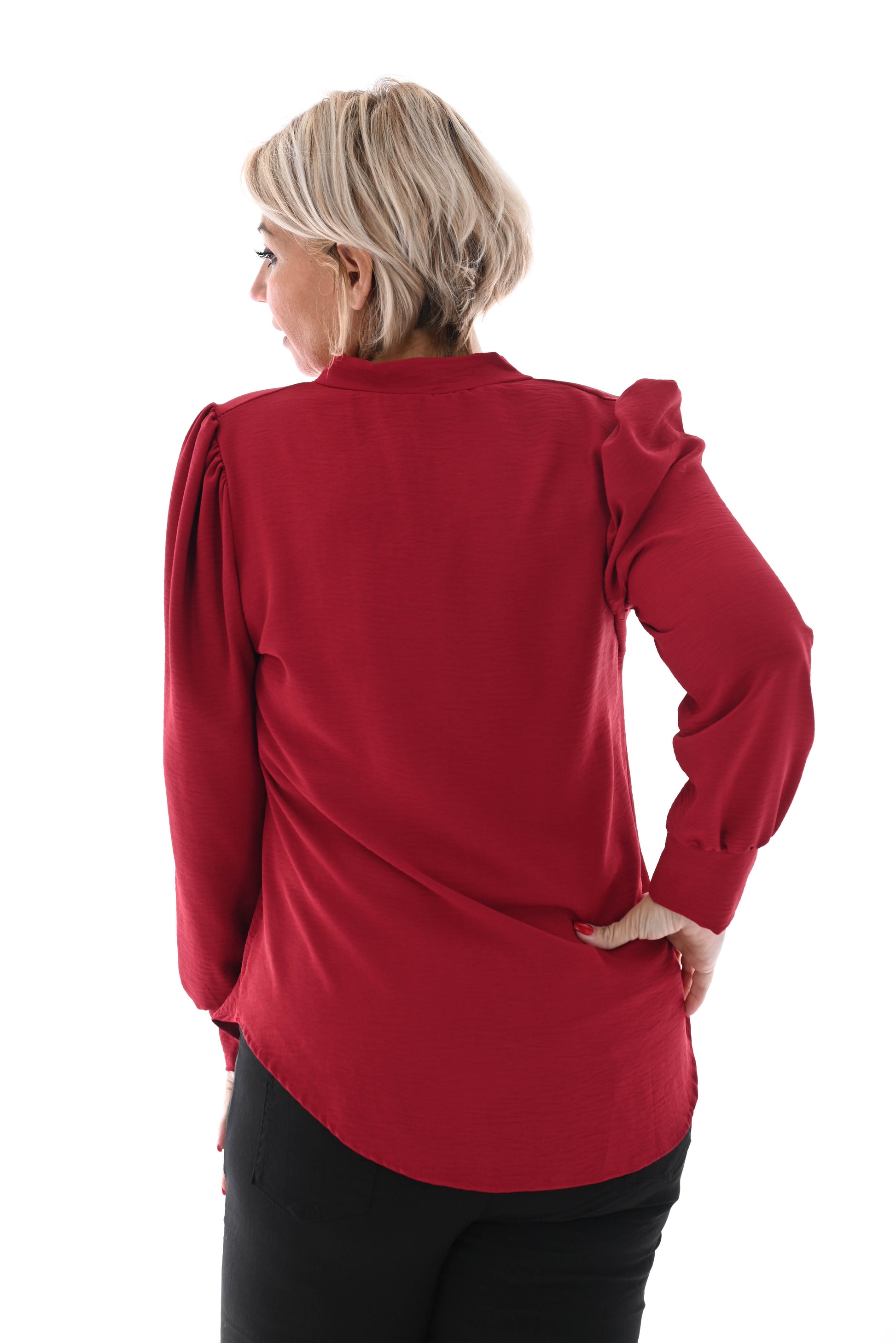 Korte blouse pofmouw uni rood