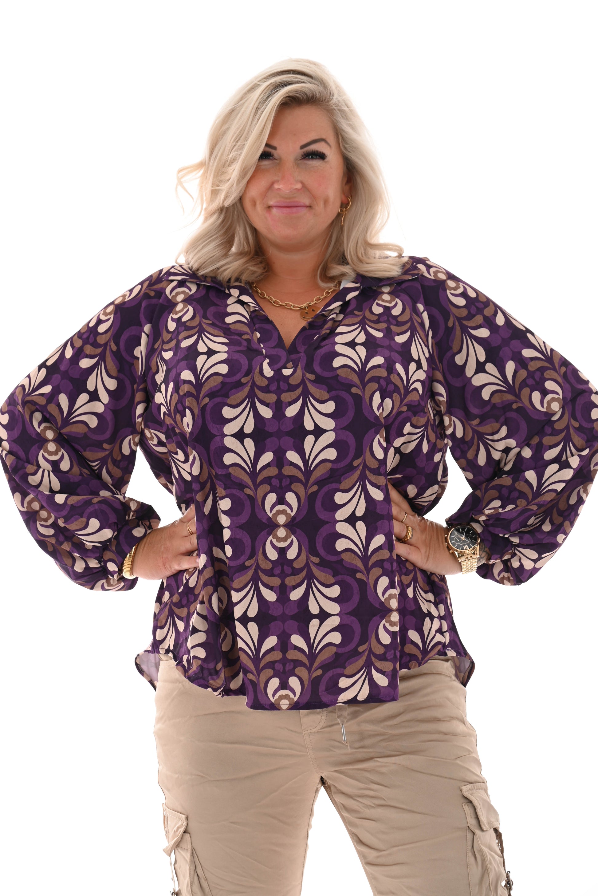 Blouse print bloem barok  cyclaam