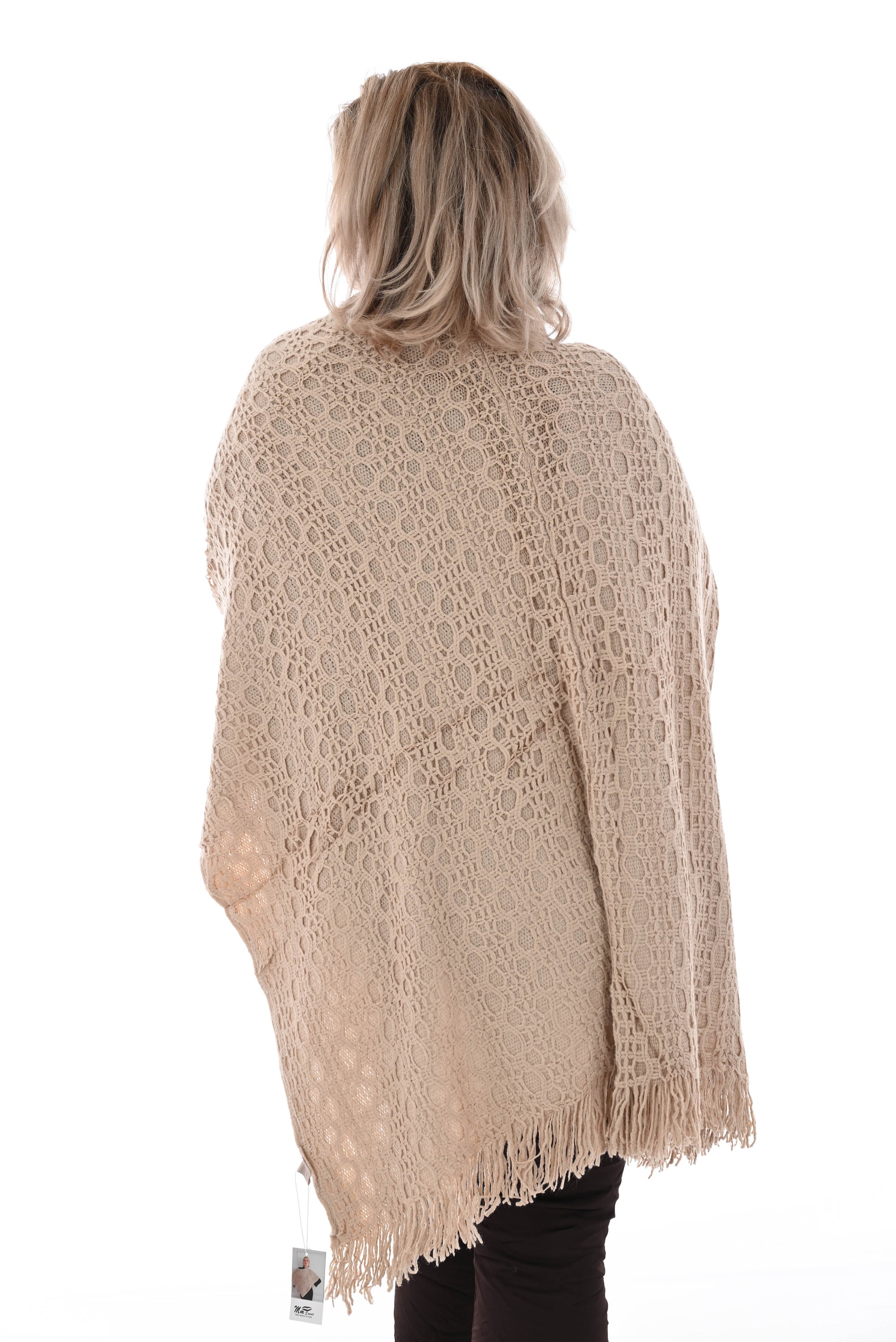 Overslag poncho franjes beige