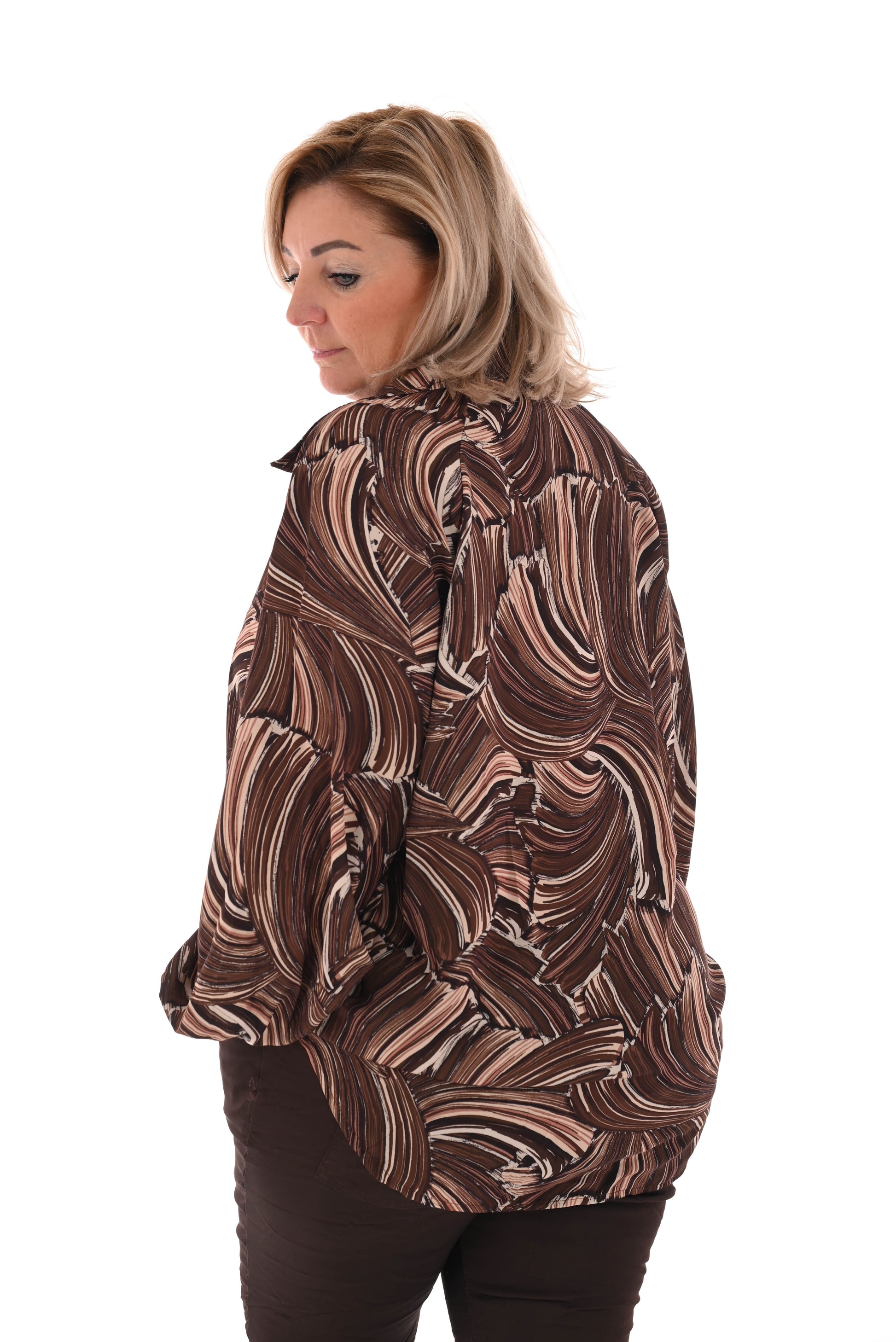 Blouse print swirl bruin