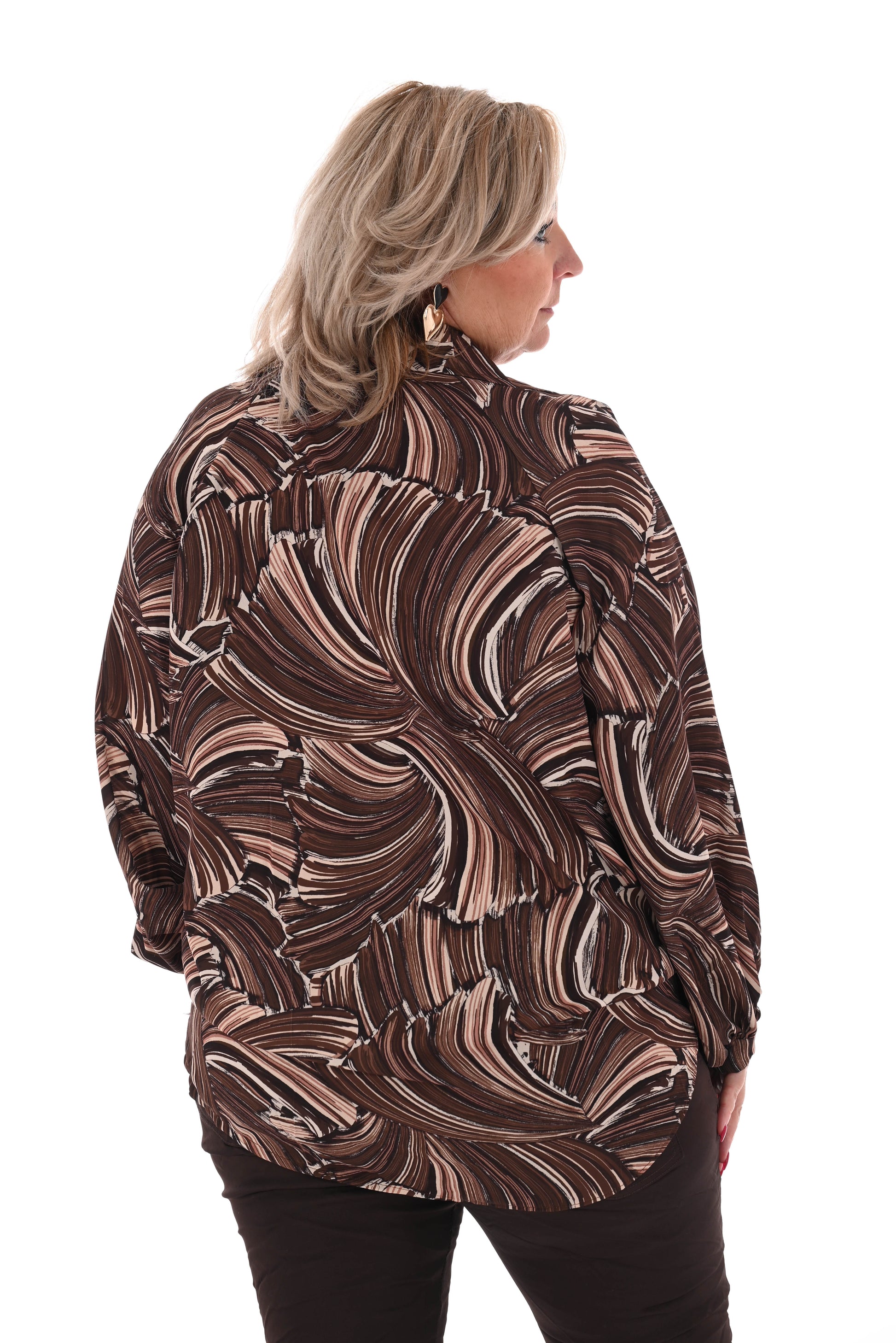 Blouse print swirl bruin