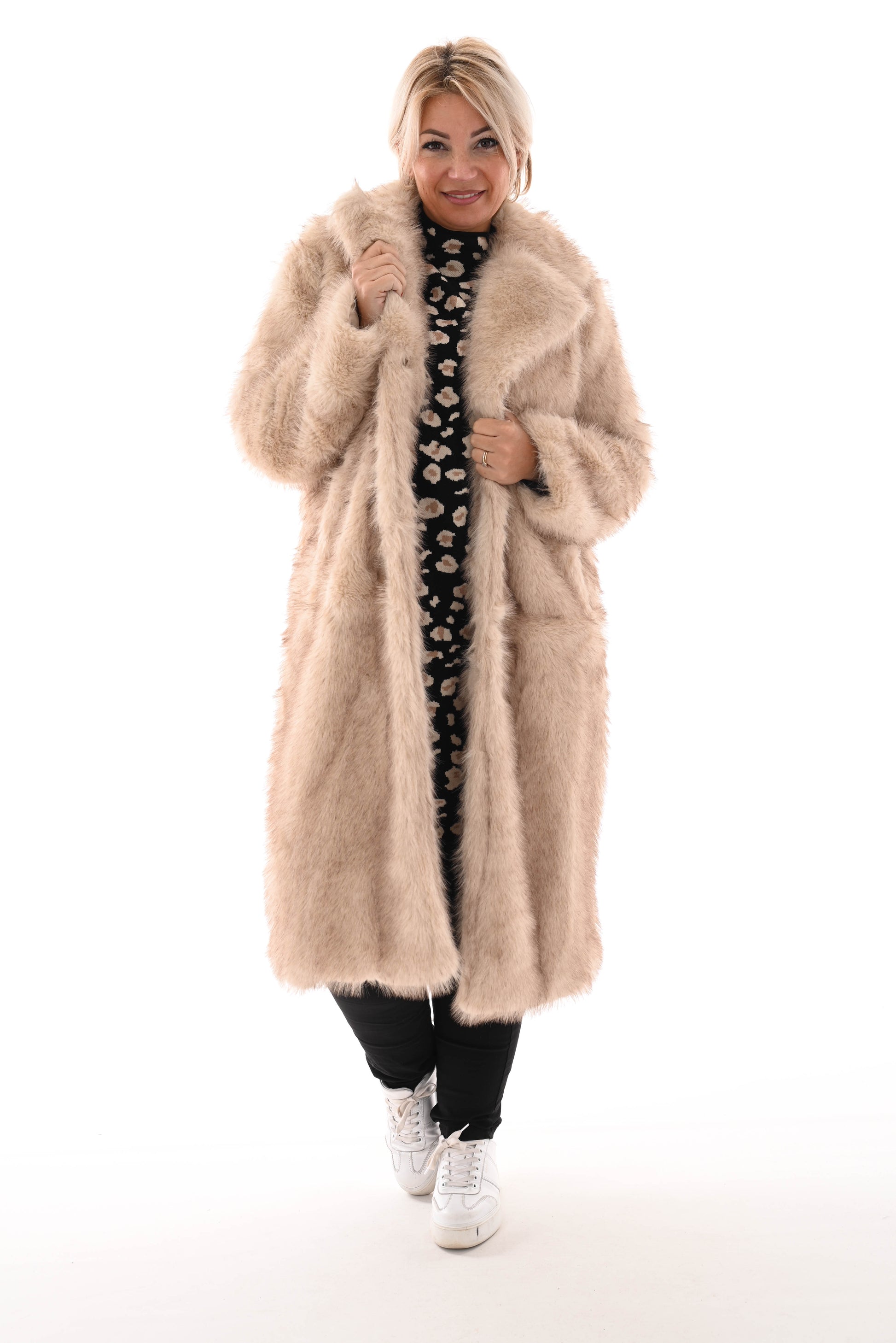 Lange jas faux fur gemixt creme